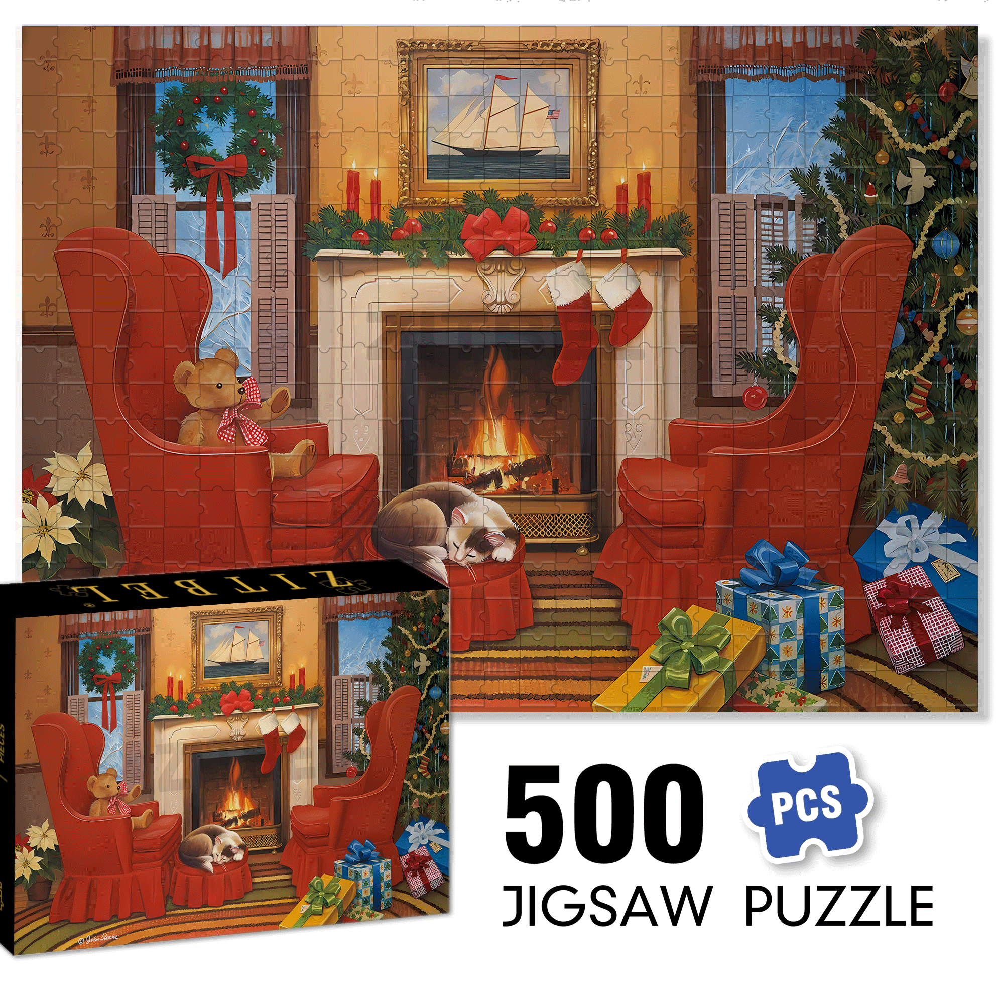 Christmas Hearth 500pcs/1000pcs Jigsaw Puzzle, Scratch-Resistant, Interactive Family Game & Brain-Boosting DIY Decor, Perfect for Halloween, Christmas & New Year Gifts, Family Puzzle Game