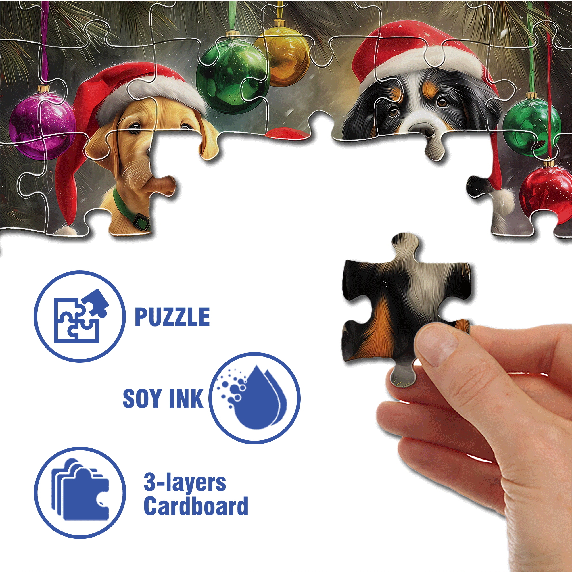 Christmas Pups 500pcs/1000pcs Jigsaw Puzzle, Scratch-Resistant, Interactive Family Game & Brain-Boosting DIY Decor, Perfect for Halloween, Christmas & New Year Gifts, Family Puzzle Game