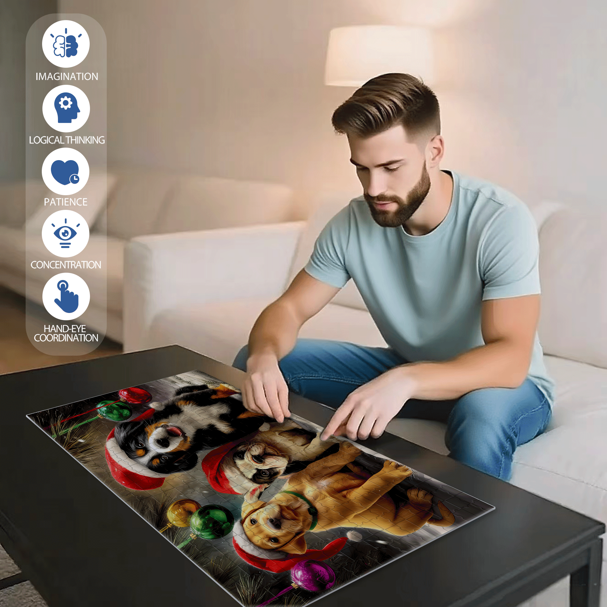 Christmas Pups 500pcs/1000pcs Jigsaw Puzzle, Scratch-Resistant, Interactive Family Game & Brain-Boosting DIY Decor, Perfect for Halloween, Christmas & New Year Gifts, Family Puzzle Game