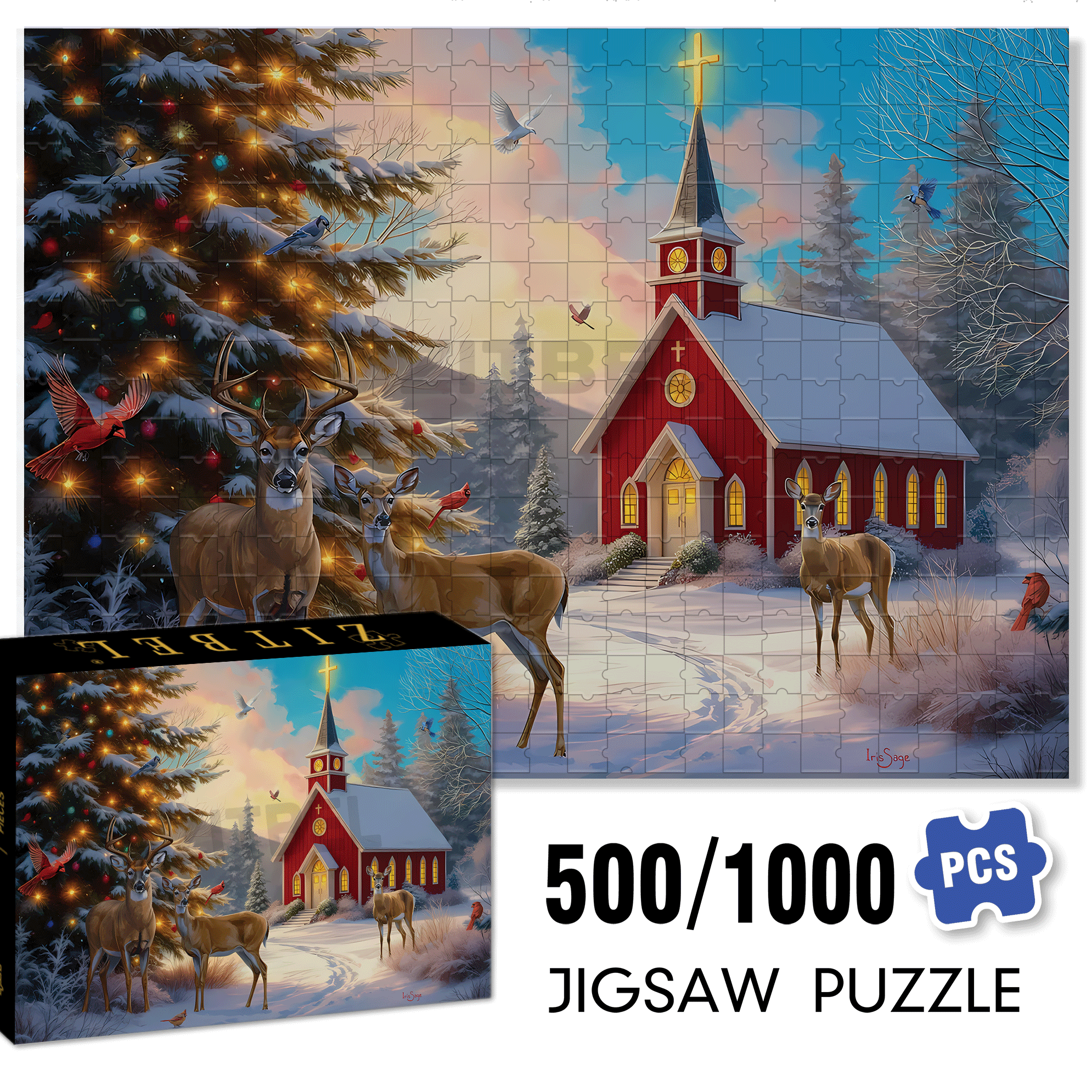 Christmas Radiance 500pcs/1000pcs Jigsaw Puzzle, Scratch-Resistant, Interactive Family Game & Brain-Boosting DIY Decor, Perfect for Halloween, Christmas & New Year Gifts, Family Puzzle Game