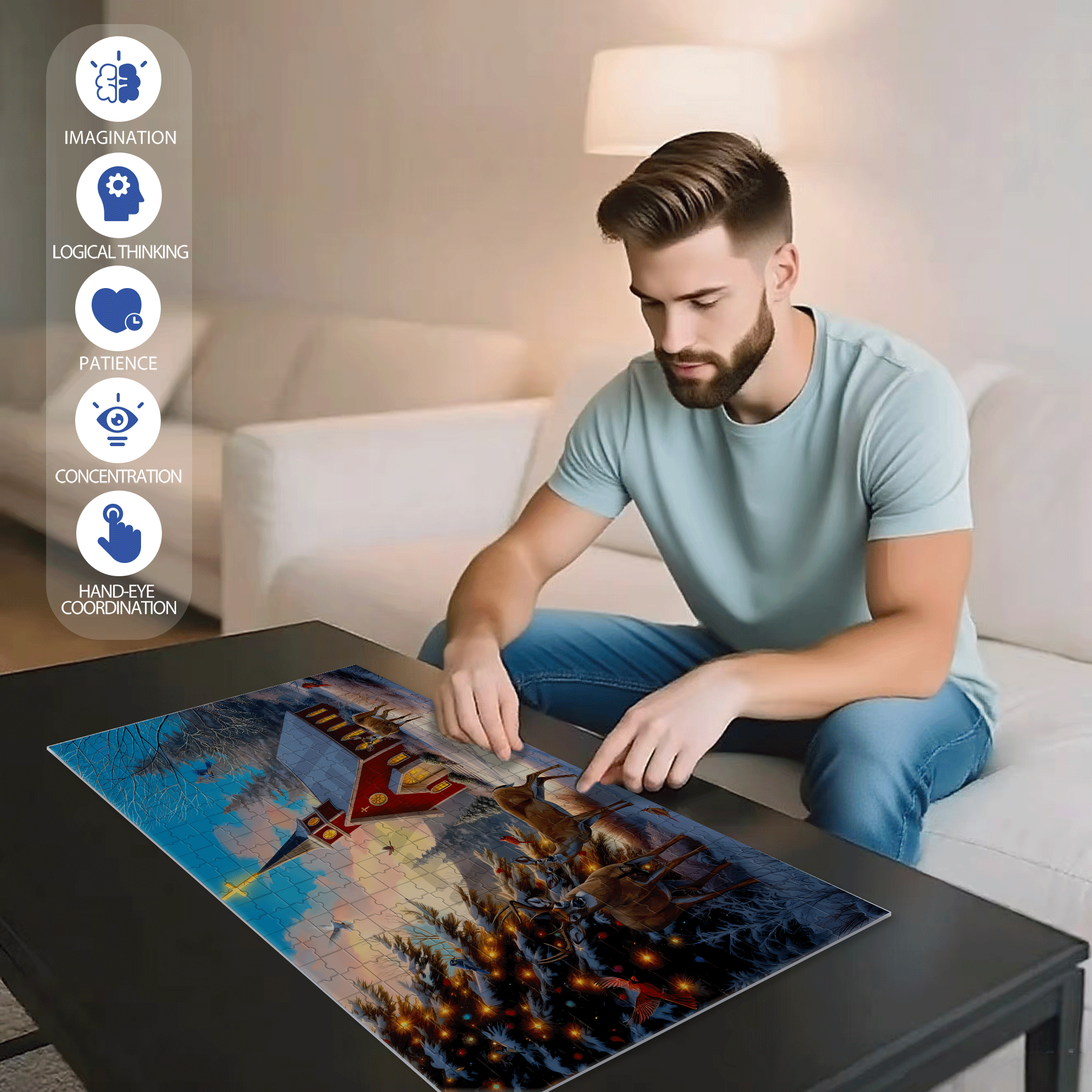 Christmas Radiance 500pcs/1000pcs Jigsaw Puzzle, Scratch-Resistant, Interactive Family Game & Brain-Boosting DIY Decor, Perfect for Halloween, Christmas & New Year Gifts, Family Puzzle Game