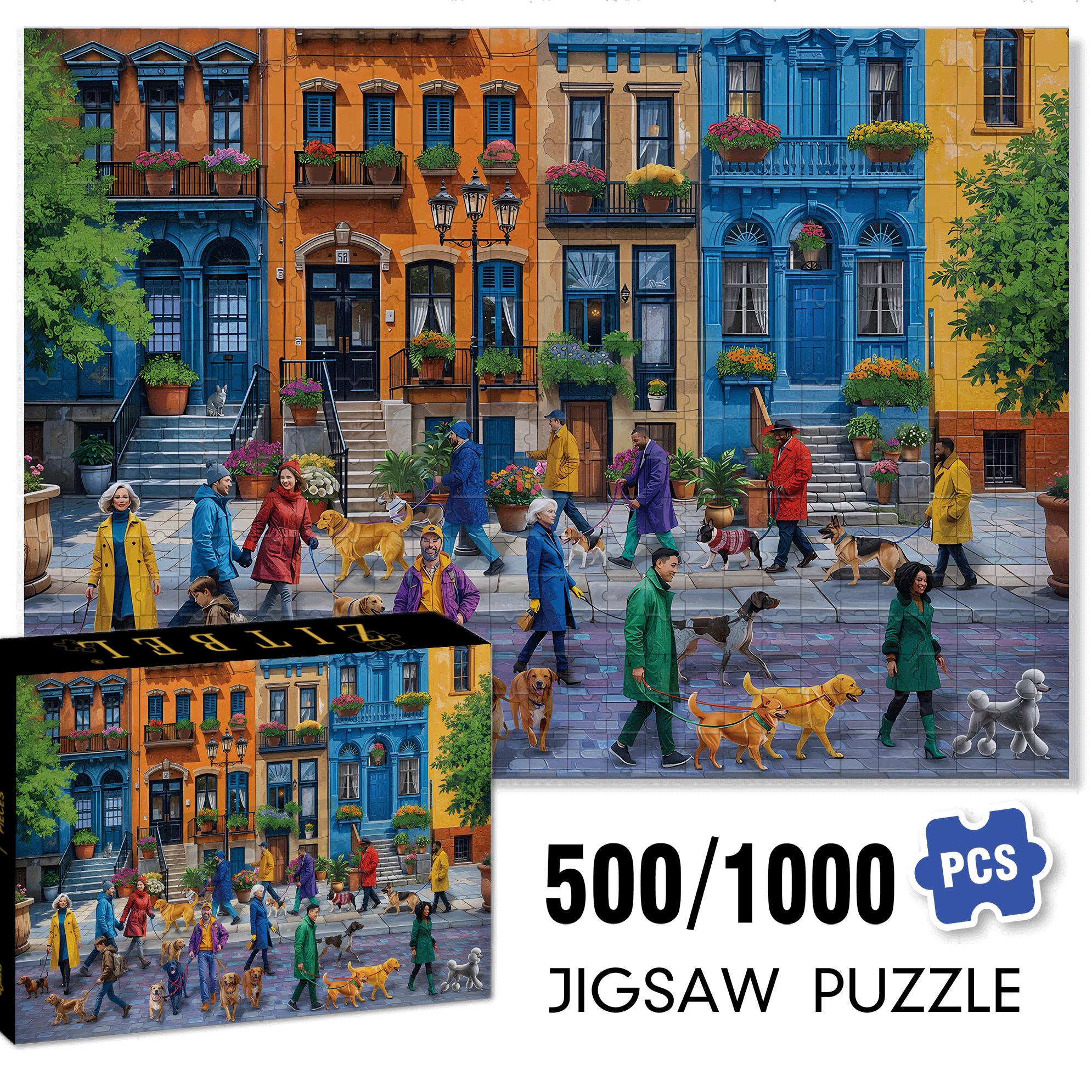 Dog Walkers 500pcs/1000pcs Jigsaw Puzzle, Scratch-Resistant, Interactive Family Game & Brain-Boosting DIY Decor, Perfect for Halloween, Christmas & New Year Gifts, Family Puzzle Game