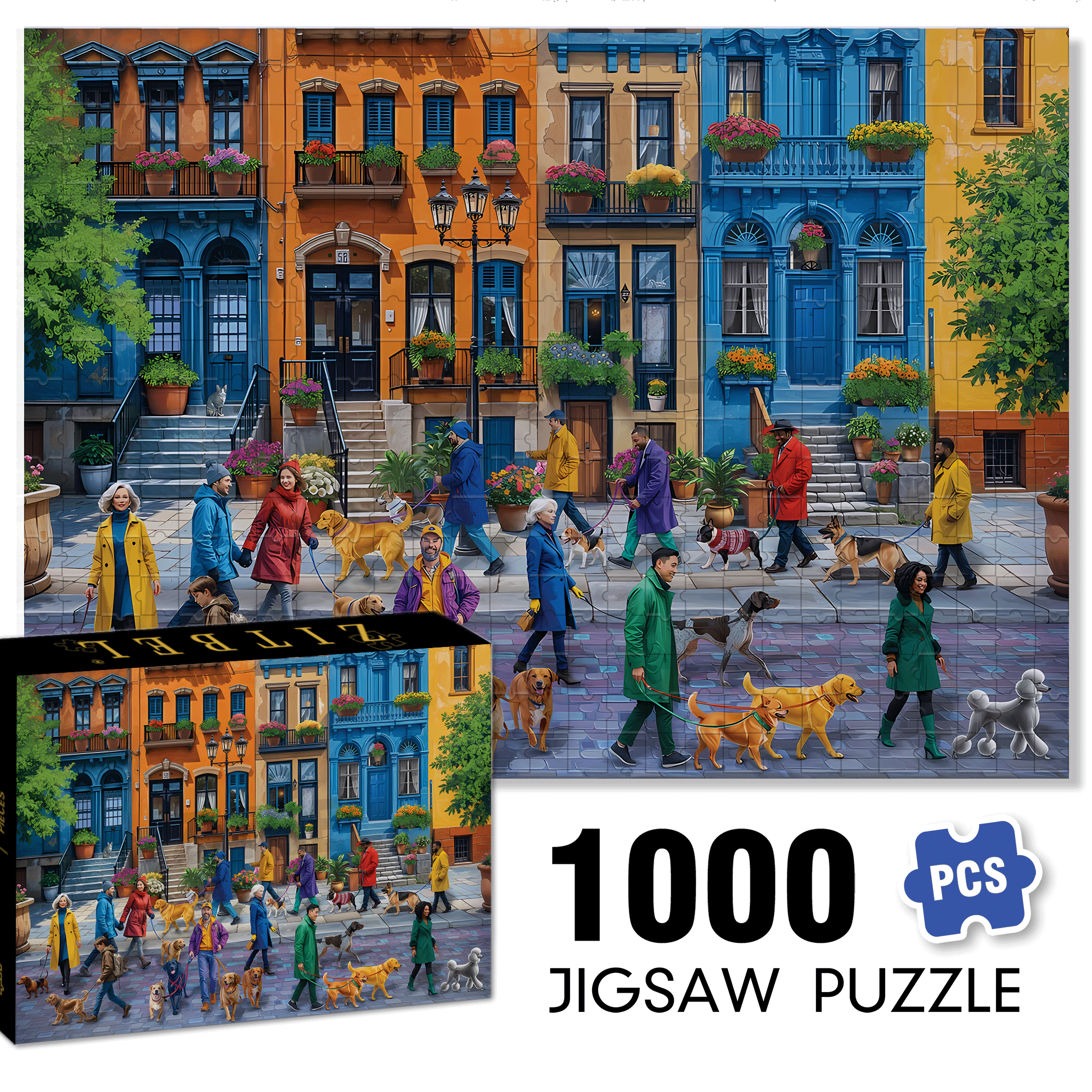 Dog Walkers 500pcs/1000pcs Jigsaw Puzzle, Scratch-Resistant, Interactive Family Game & Brain-Boosting DIY Decor, Perfect for Halloween, Christmas & New Year Gifts, Family Puzzle Game