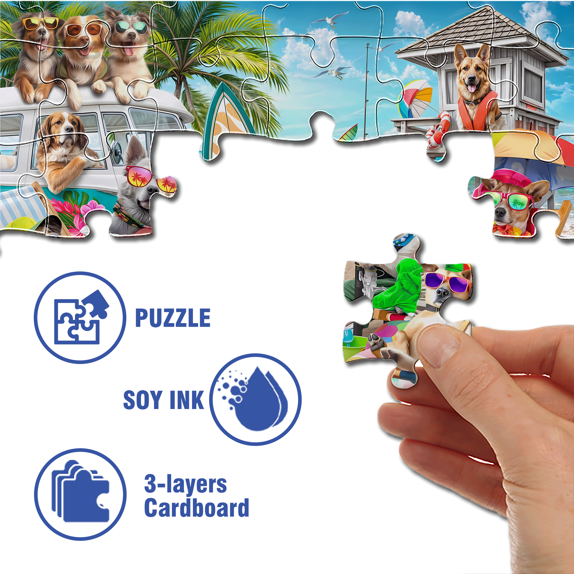 Dogs on The Beach 500pcs/1000pcs Jigsaw Puzzle, Scratch-Resistant, Interactive Family Game & Brain-Boosting DIY Decor, Perfect for Halloween, Christmas & New Year Gifts, Family Puzzle Game