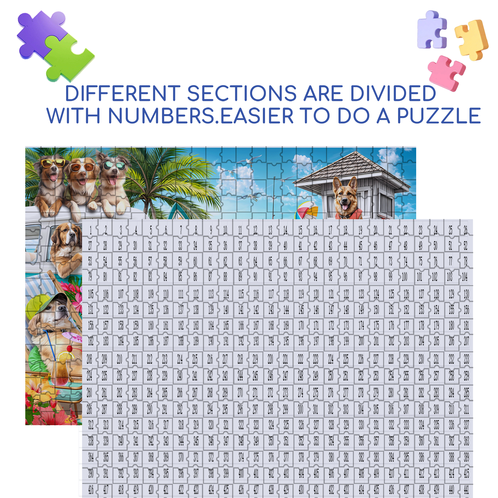 Dogs on The Beach 500pcs/1000pcs Jigsaw Puzzle, Scratch-Resistant, Interactive Family Game & Brain-Boosting DIY Decor, Perfect for Halloween, Christmas & New Year Gifts, Family Puzzle Game