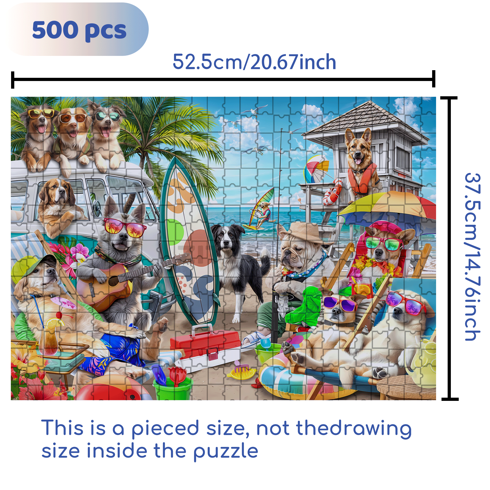 Dogs on The Beach 500pcs/1000pcs Jigsaw Puzzle, Scratch-Resistant, Interactive Family Game & Brain-Boosting DIY Decor, Perfect for Halloween, Christmas & New Year Gifts, Family Puzzle Game