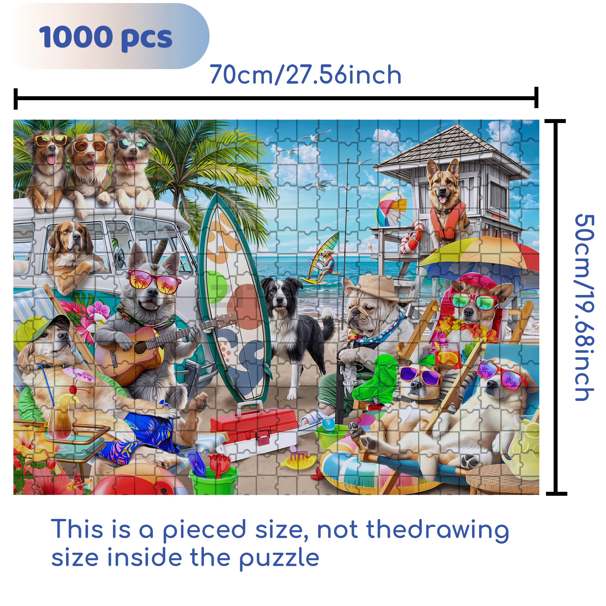 Dogs on The Beach 500pcs/1000pcs Jigsaw Puzzle, Scratch-Resistant, Interactive Family Game & Brain-Boosting DIY Decor, Perfect for Halloween, Christmas & New Year Gifts, Family Puzzle Game