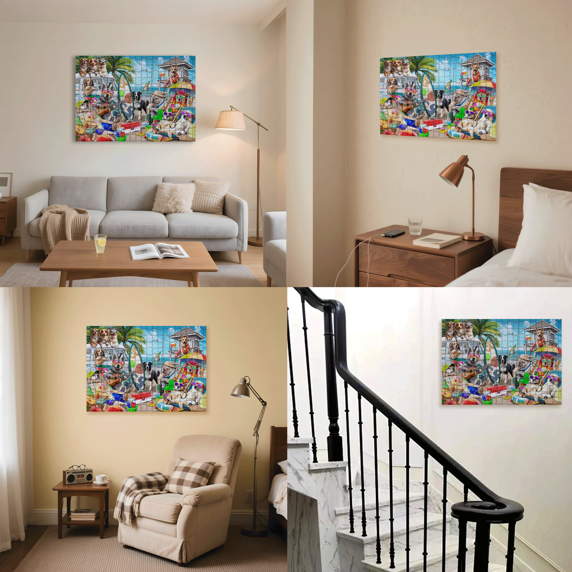 Dogs on The Beach 500pcs/1000pcs Jigsaw Puzzle, Scratch-Resistant, Interactive Family Game & Brain-Boosting DIY Decor, Perfect for Halloween, Christmas & New Year Gifts, Family Puzzle Game