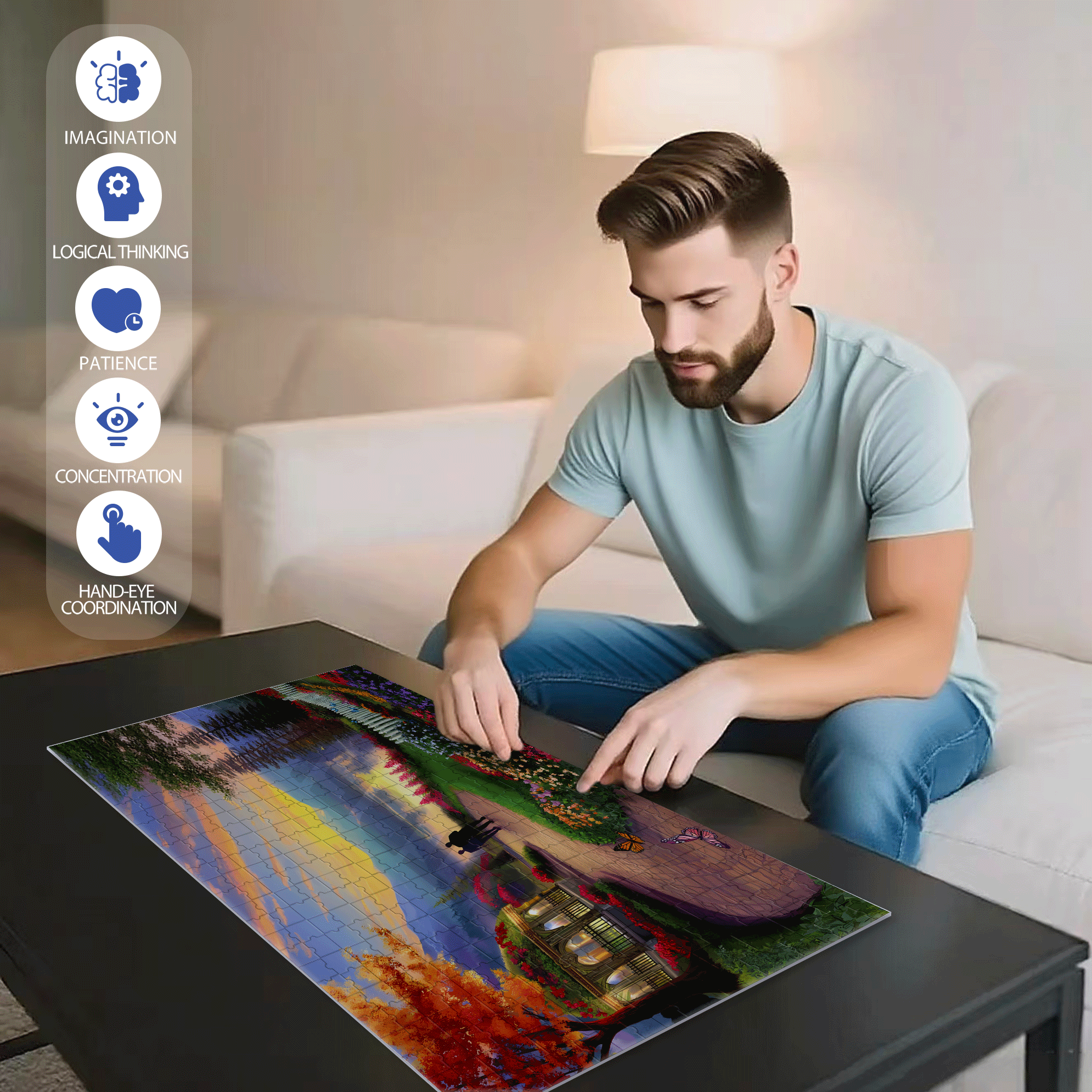 Evening Stroll 500pcs/1000pcs Jigsaw Puzzle, Scratch-Resistant, Interactive Family Game & Brain-Boosting DIY Decor, Perfect for Halloween, Christmas & New Year Gifts, Family Puzzle Game