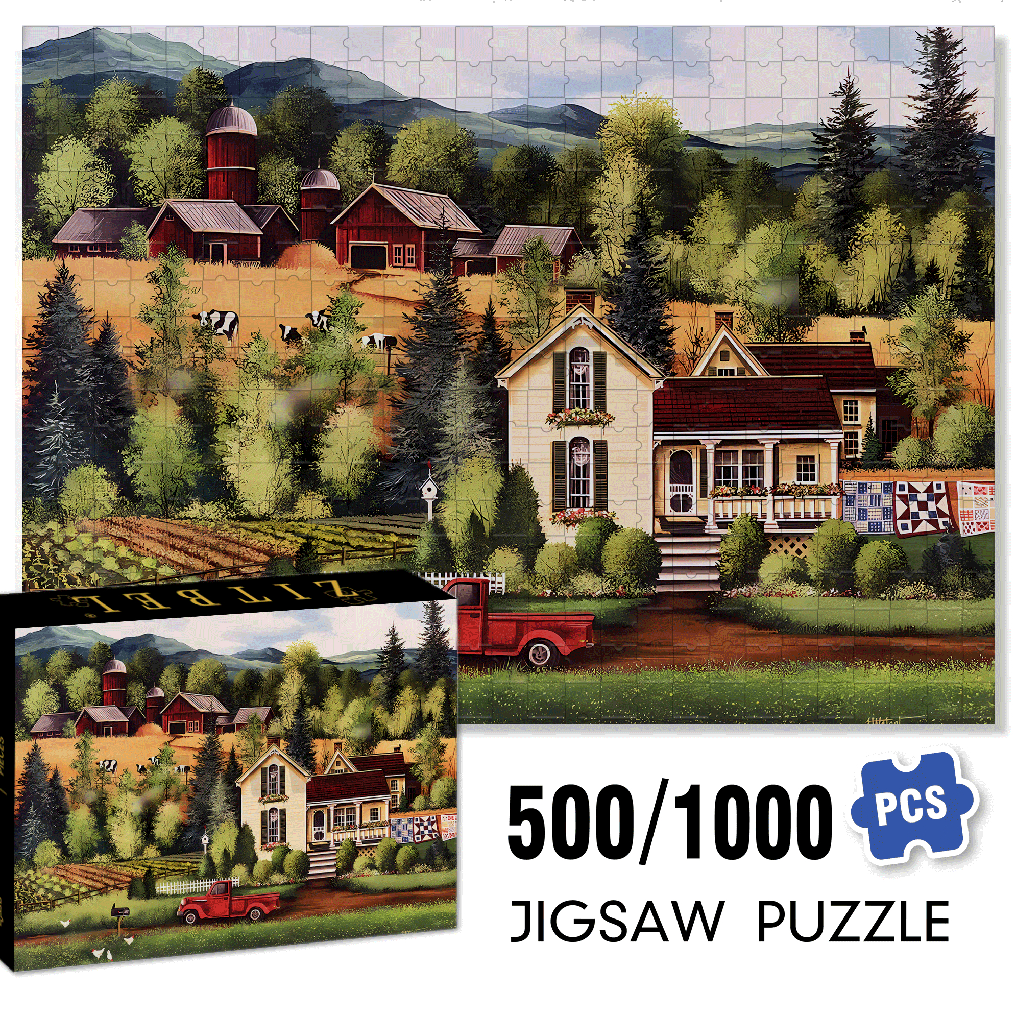 Farm Country Retreat 500pcs/1000pcs Jigsaw Puzzle, Scratch-Resistant, Interactive Family Game & Brain-Boosting DIY Decor, Perfect for Halloween, Christmas & New Year Gifts, Family Puzzle Game