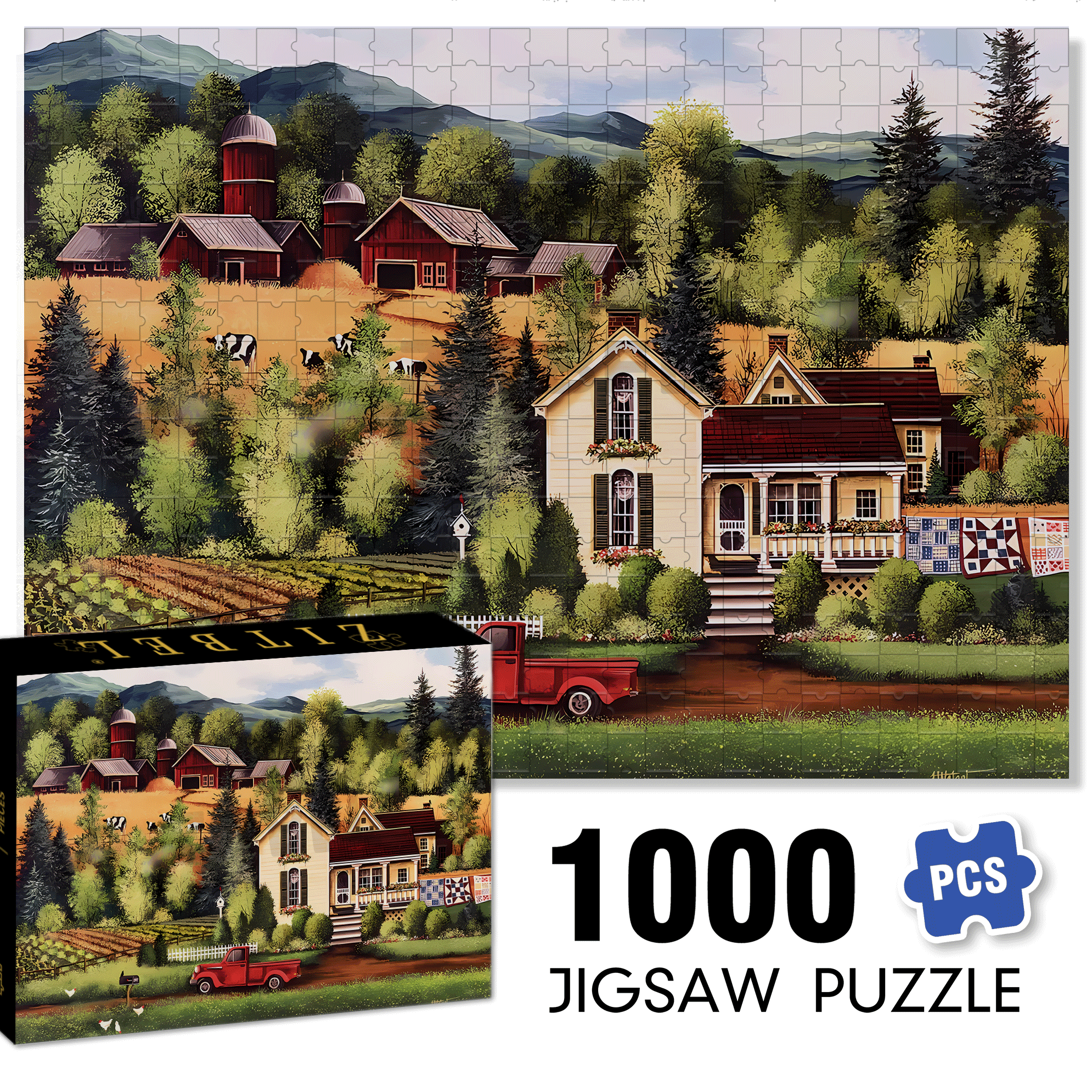 Farm Country Retreat 500pcs/1000pcs Jigsaw Puzzle, Scratch-Resistant, Interactive Family Game & Brain-Boosting DIY Decor, Perfect for Halloween, Christmas & New Year Gifts, Family Puzzle Game