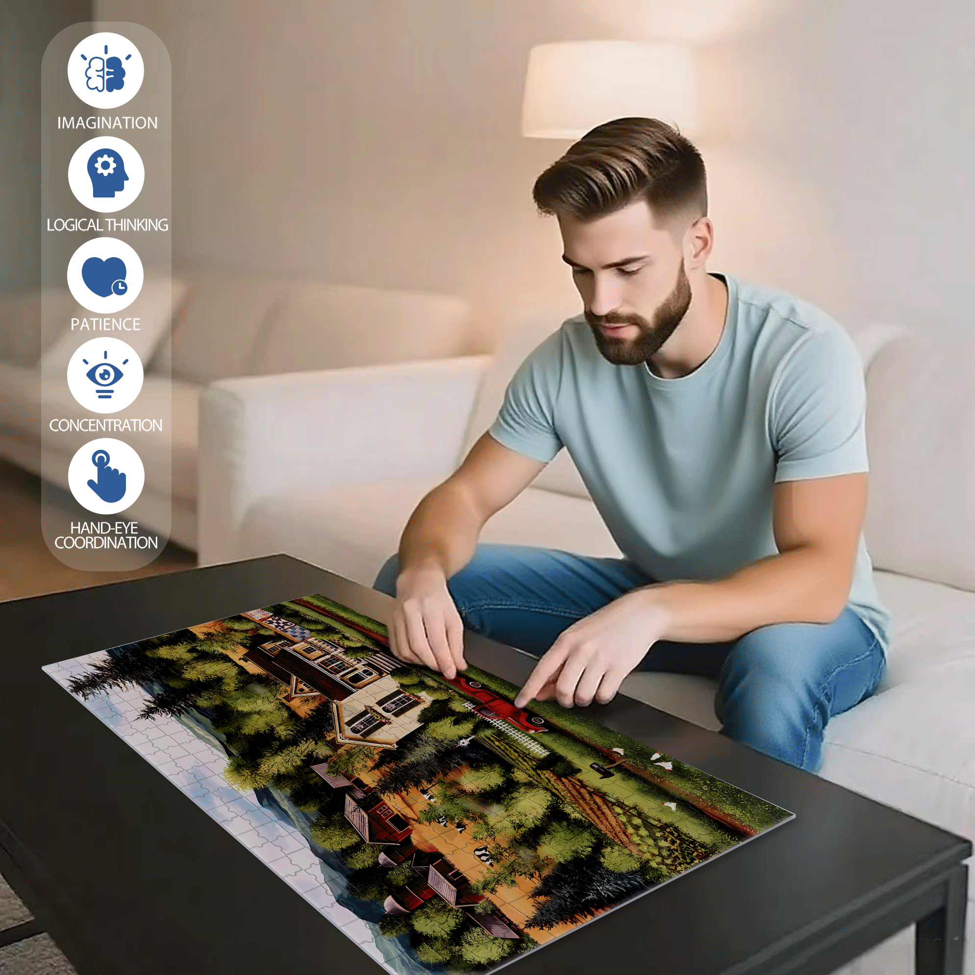 Farm Country Retreat 500pcs/1000pcs Jigsaw Puzzle, Scratch-Resistant, Interactive Family Game & Brain-Boosting DIY Decor, Perfect for Halloween, Christmas & New Year Gifts, Family Puzzle Game