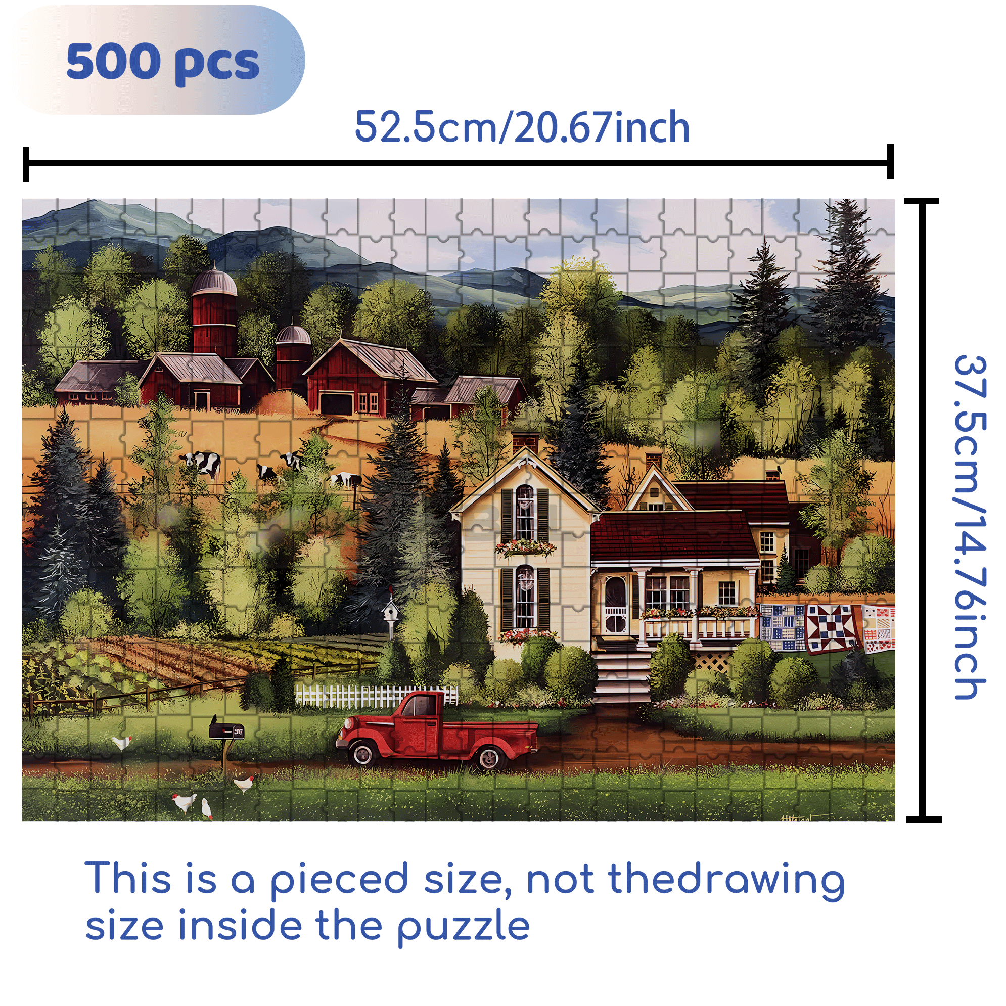 Farm Country Retreat 500pcs/1000pcs Jigsaw Puzzle, Scratch-Resistant, Interactive Family Game & Brain-Boosting DIY Decor, Perfect for Halloween, Christmas & New Year Gifts, Family Puzzle Game