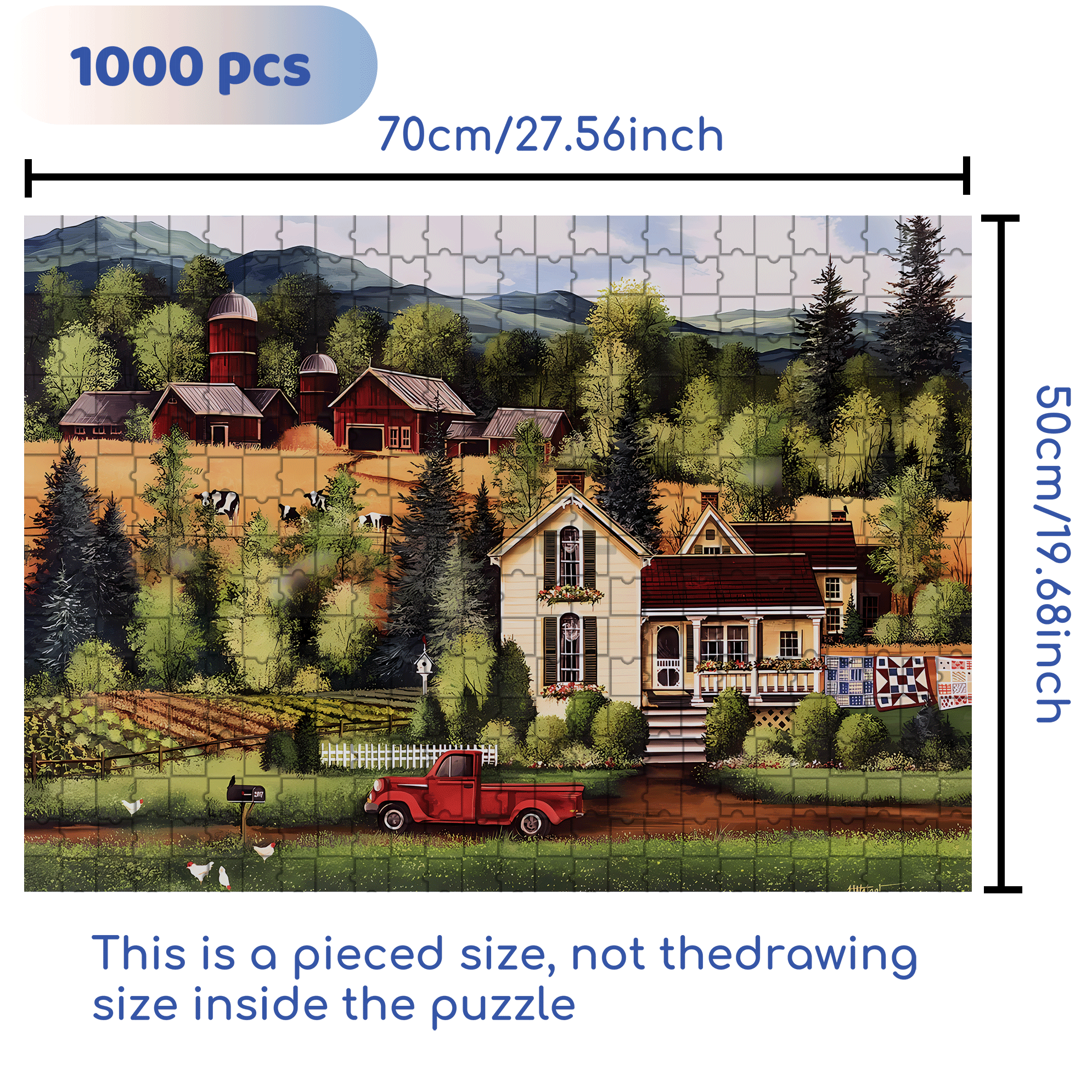 Farm Country Retreat 500pcs/1000pcs Jigsaw Puzzle, Scratch-Resistant, Interactive Family Game & Brain-Boosting DIY Decor, Perfect for Halloween, Christmas & New Year Gifts, Family Puzzle Game