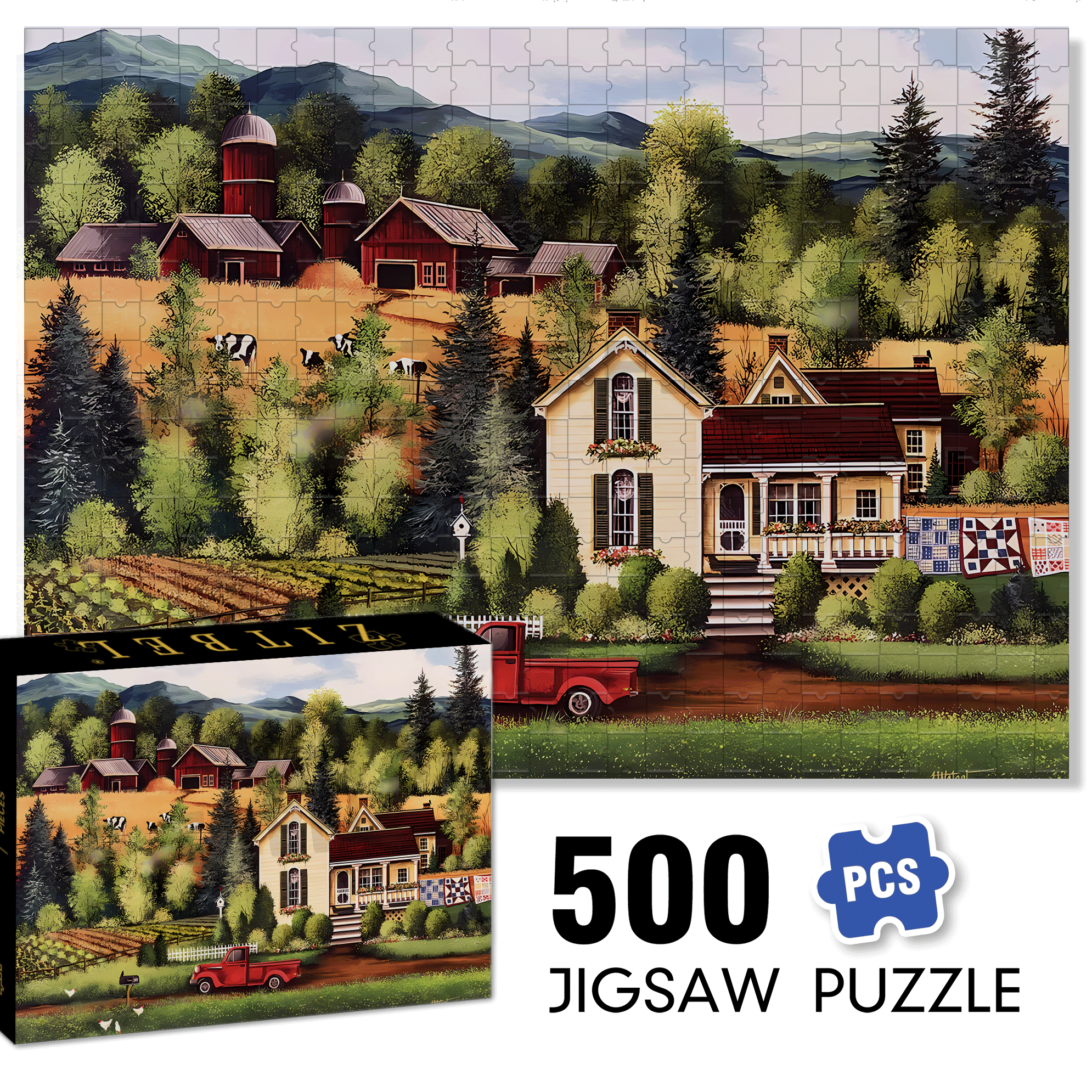 Farm Country Retreat 500pcs/1000pcs Jigsaw Puzzle, Scratch-Resistant, Interactive Family Game & Brain-Boosting DIY Decor, Perfect for Halloween, Christmas & New Year Gifts, Family Puzzle Game