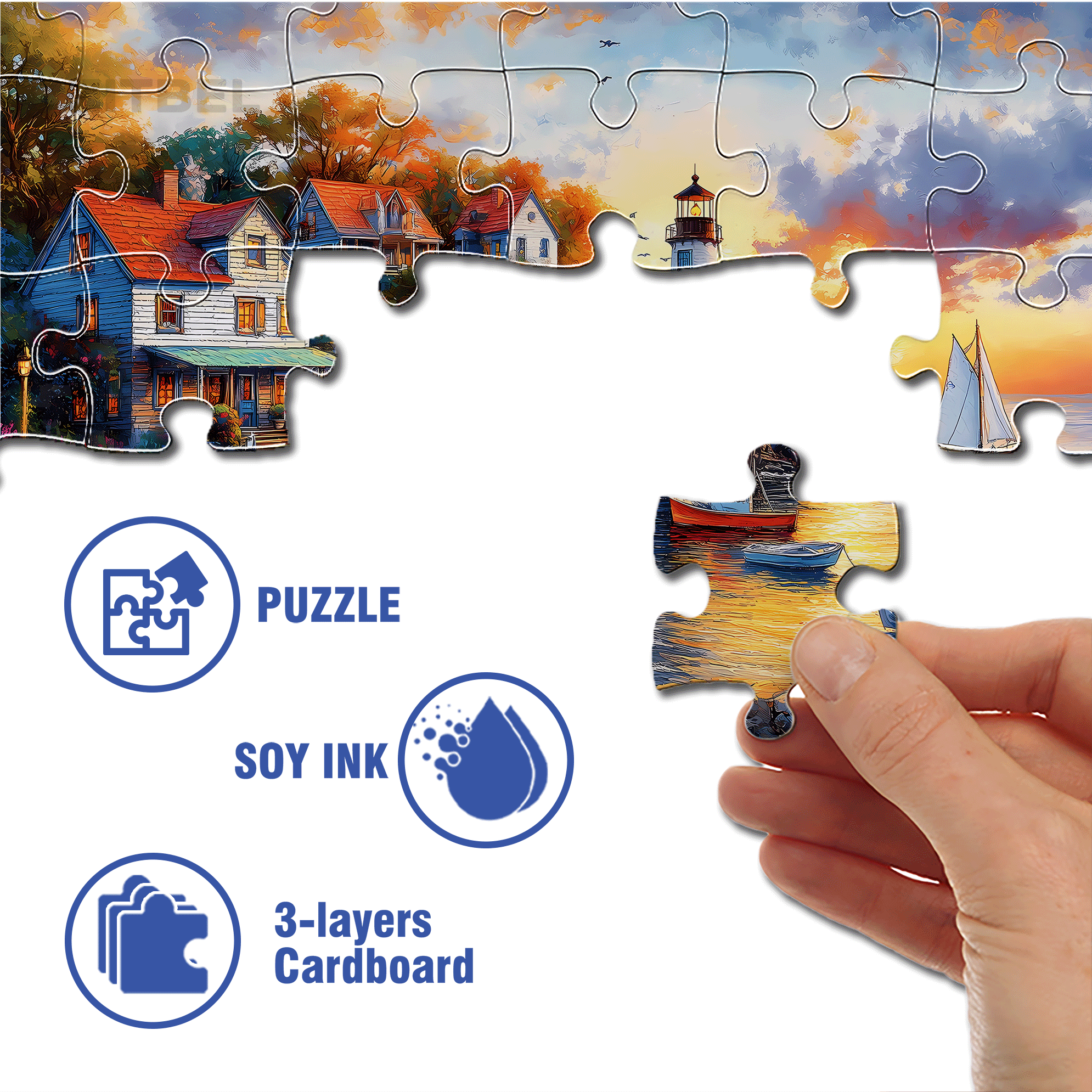 Fishing Village 500pcs/1000pcs Jigsaw Puzzle, Scratch-Resistant, Interactive Family Game & Brain-Boosting DIY Decor, Perfect for Halloween, Christmas & New Year Gifts, Family Puzzle Game