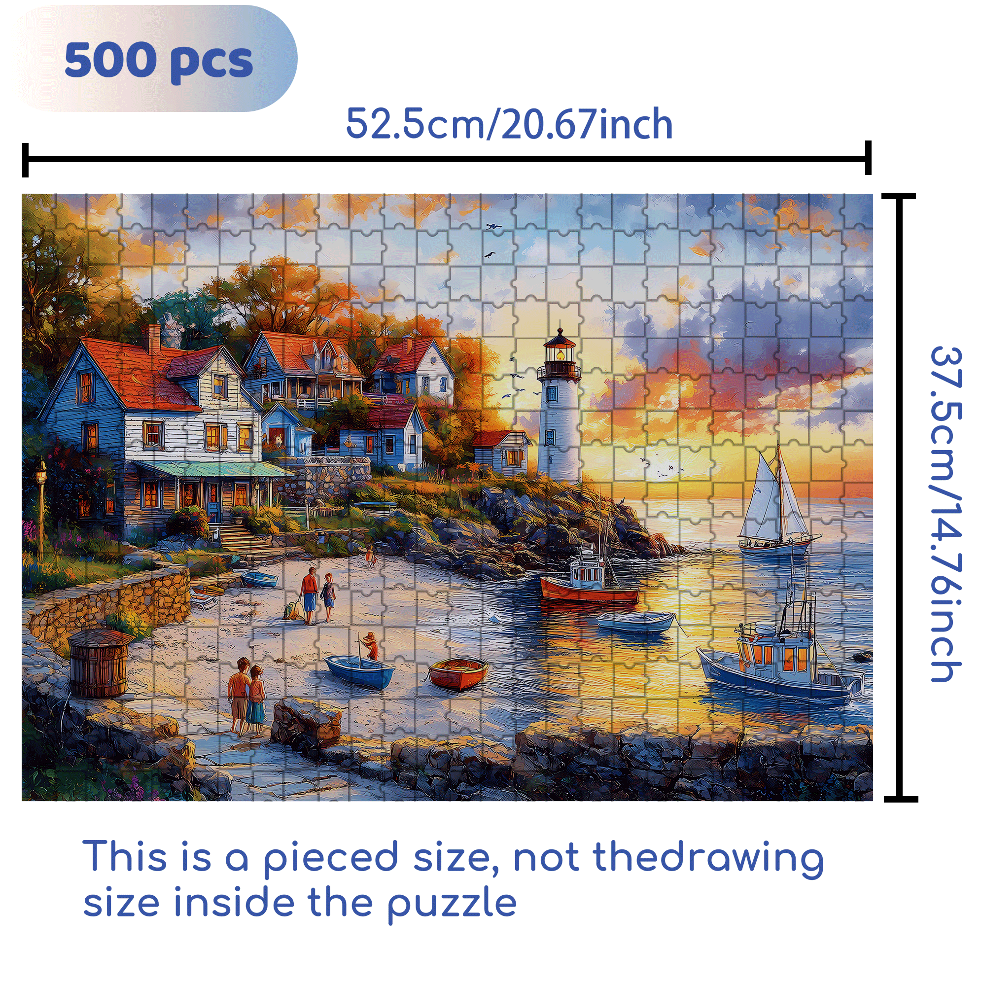 Fishing Village 500pcs/1000pcs Jigsaw Puzzle, Scratch-Resistant, Interactive Family Game & Brain-Boosting DIY Decor, Perfect for Halloween, Christmas & New Year Gifts, Family Puzzle Game