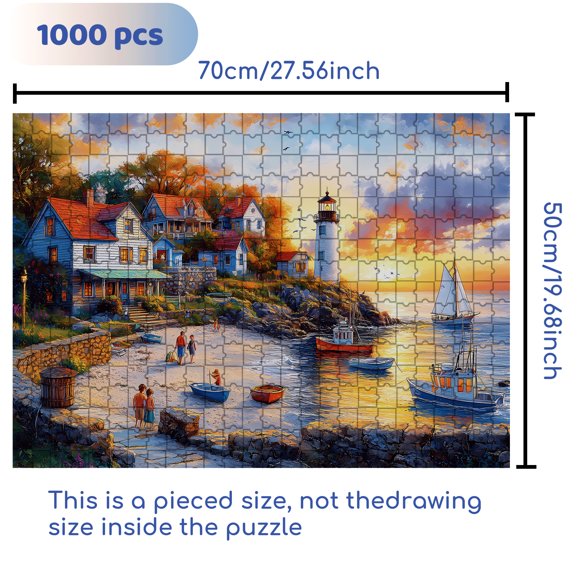 Fishing Village 500pcs/1000pcs Jigsaw Puzzle, Scratch-Resistant, Interactive Family Game & Brain-Boosting DIY Decor, Perfect for Halloween, Christmas & New Year Gifts, Family Puzzle Game