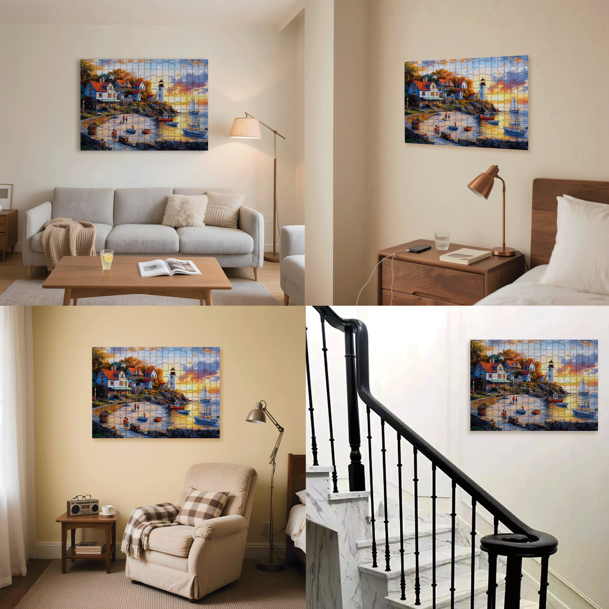 Fishing Village 500pcs/1000pcs Jigsaw Puzzle, Scratch-Resistant, Interactive Family Game & Brain-Boosting DIY Decor, Perfect for Halloween, Christmas & New Year Gifts, Family Puzzle Game