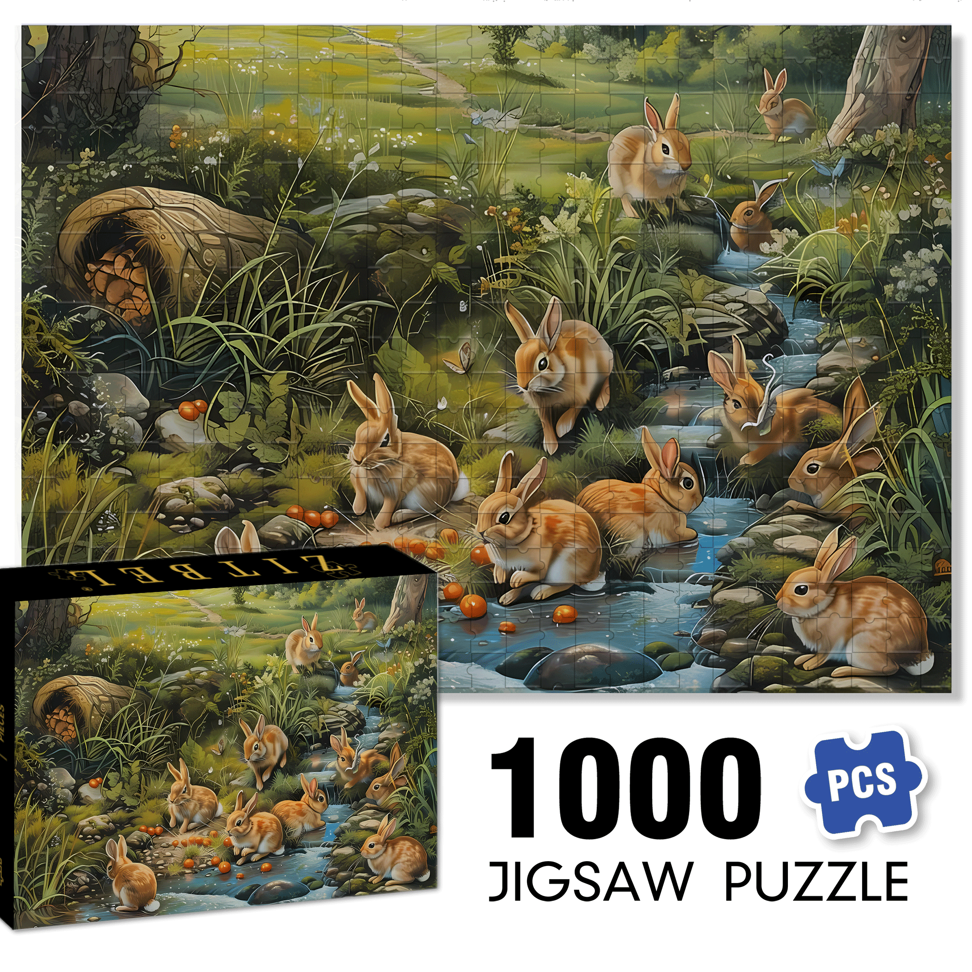 Forest Rabbit 500pcs/1000pcs Jigsaw Puzzle, Scratch-Resistant, Interactive Family Game & Brain-Boosting DIY Decor, Perfect for Halloween, Christmas & New Year Gifts, Family Puzzle Game