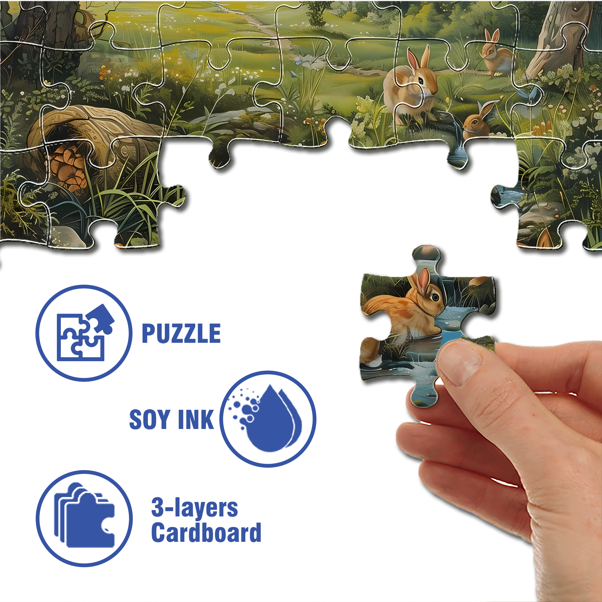 Forest Rabbit 500pcs/1000pcs Jigsaw Puzzle, Scratch-Resistant, Interactive Family Game & Brain-Boosting DIY Decor, Perfect for Halloween, Christmas & New Year Gifts, Family Puzzle Game