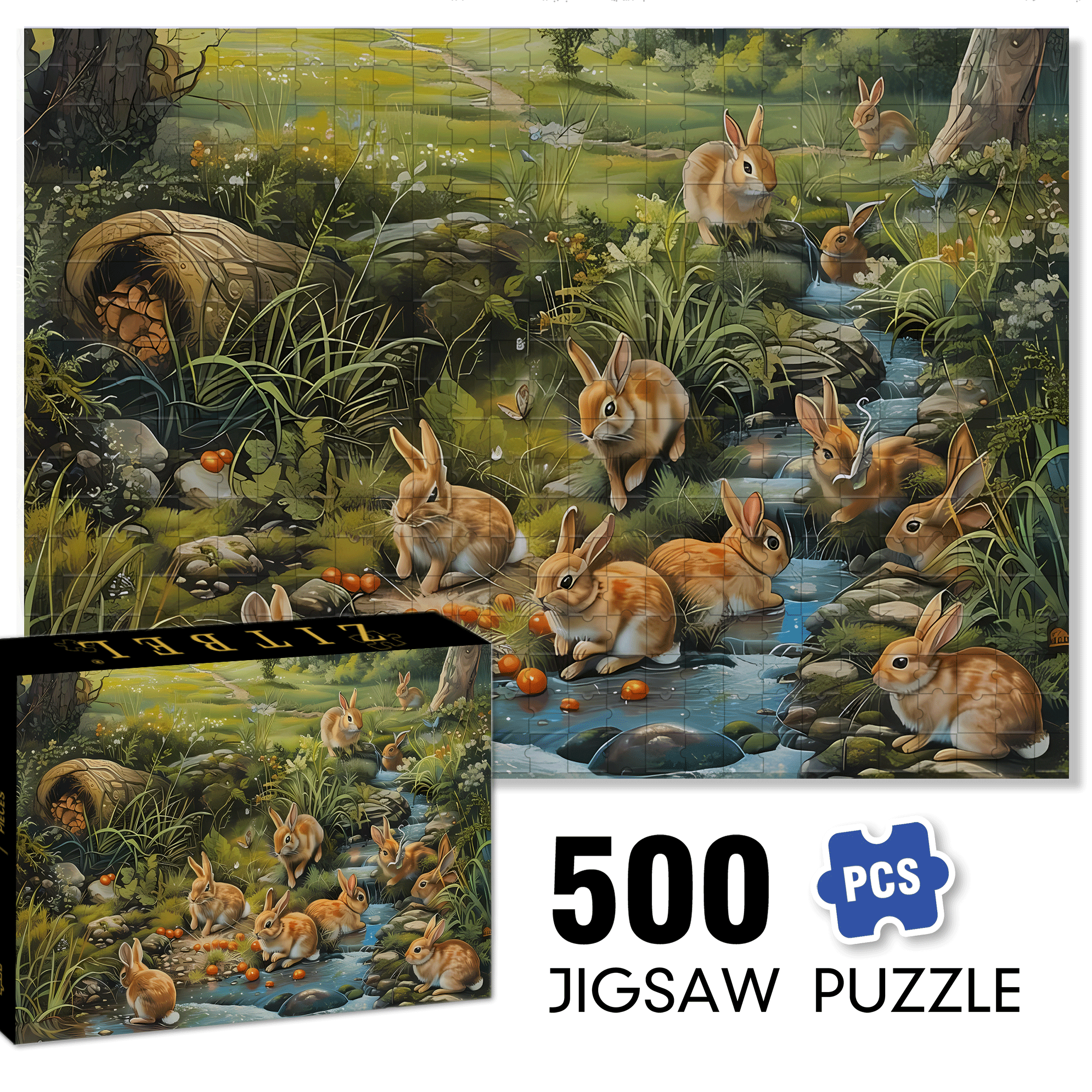 Forest Rabbit 500pcs/1000pcs Jigsaw Puzzle, Scratch-Resistant, Interactive Family Game & Brain-Boosting DIY Decor, Perfect for Halloween, Christmas & New Year Gifts, Family Puzzle Game
