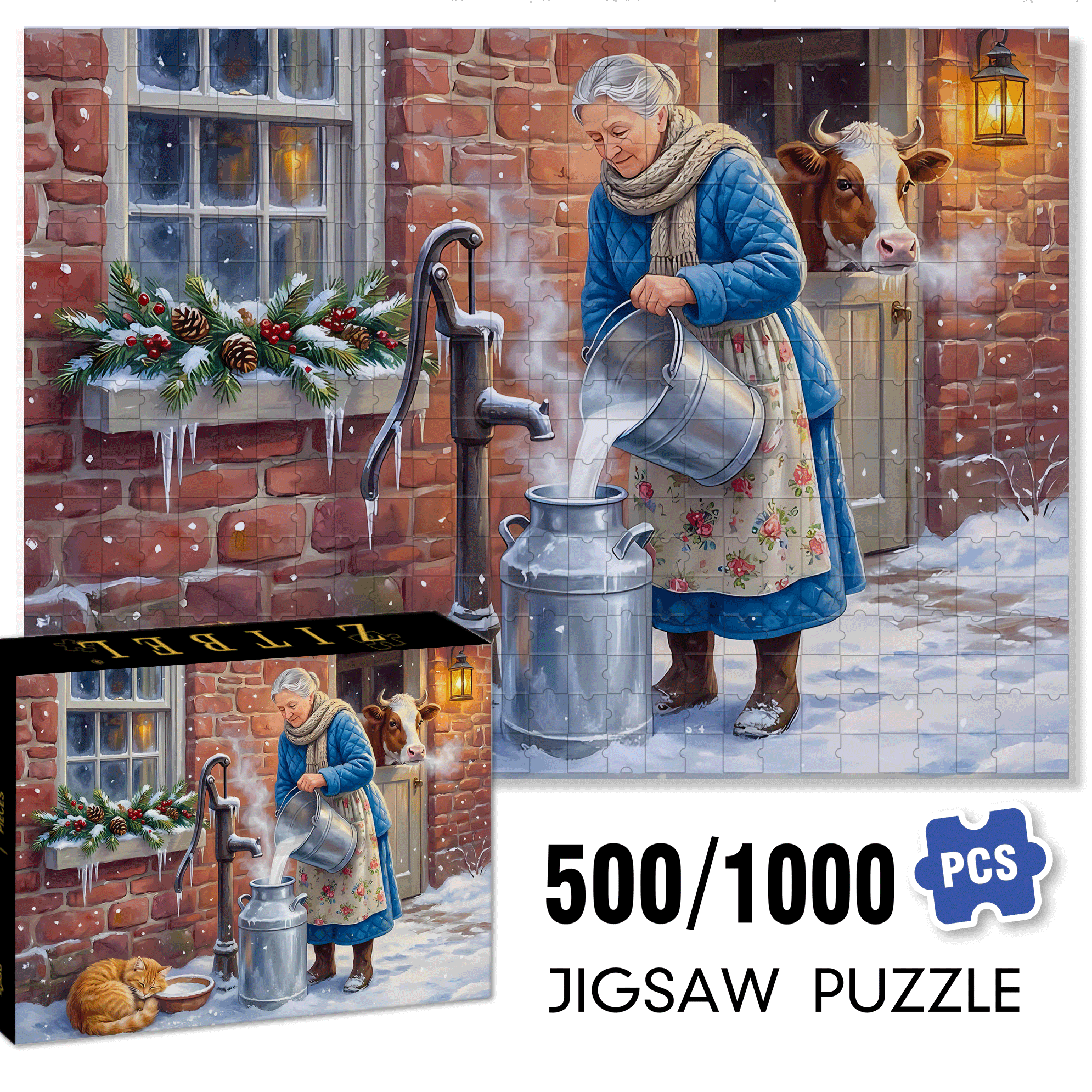 Fresh Milk 500pcs/1000pcs Jigsaw Puzzle, Scratch-Resistant, Interactive Family Game & Brain-Boosting DIY Decor, Perfect for Halloween, Christmas & New Year Gifts, Family Puzzle Game