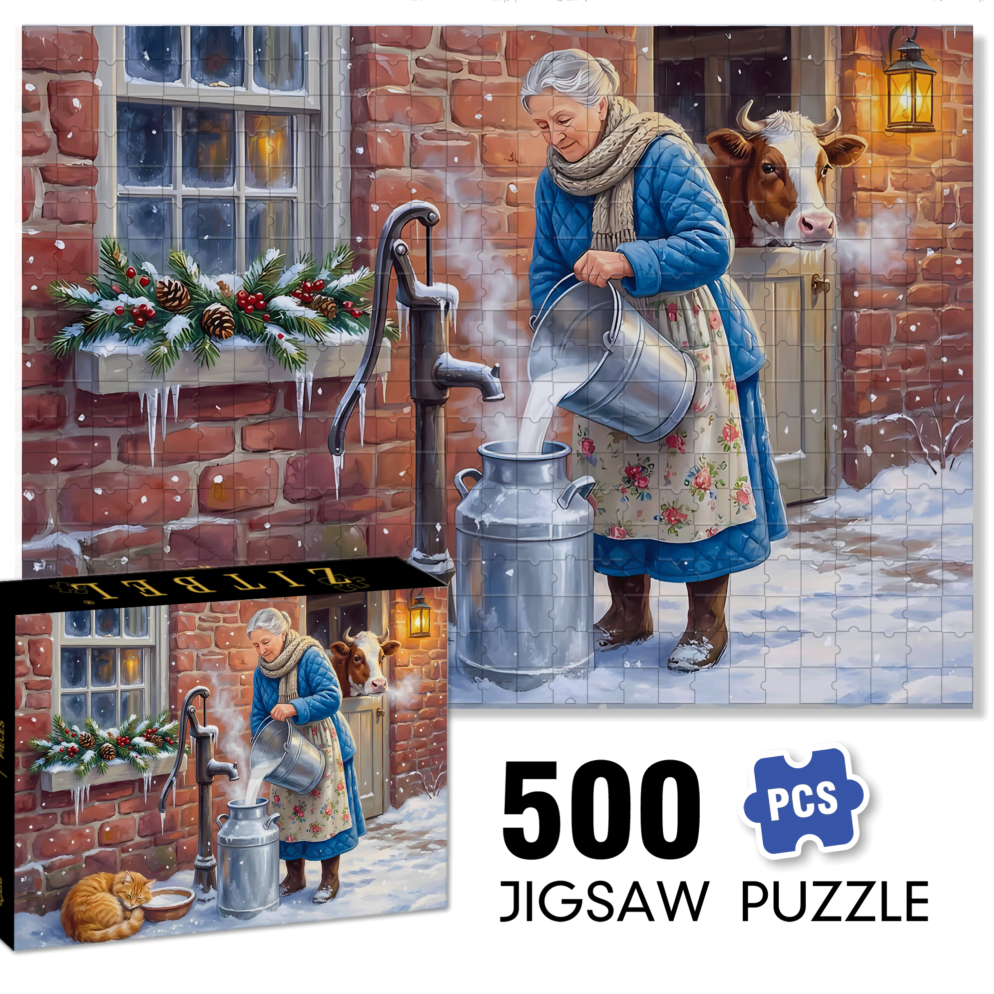 Fresh Milk 500pcs/1000pcs Jigsaw Puzzle, Scratch-Resistant, Interactive Family Game & Brain-Boosting DIY Decor, Perfect for Halloween, Christmas & New Year Gifts, Family Puzzle Game