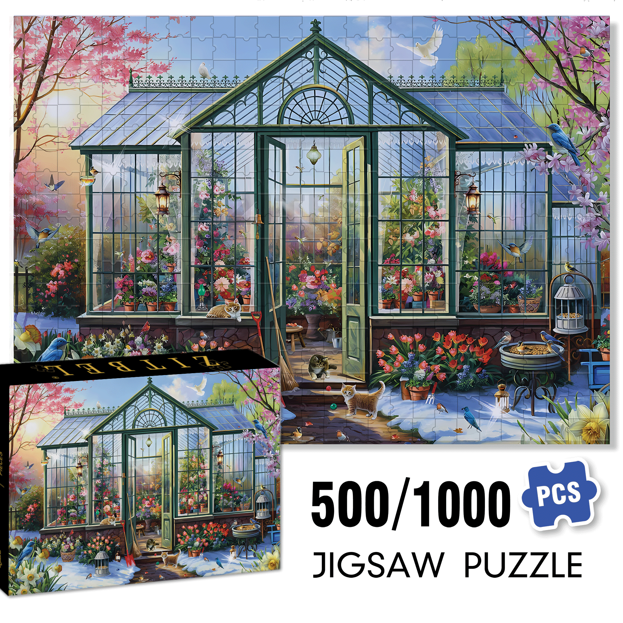 Getting Ready For Spring 500pcs/1000pcs Jigsaw Puzzle, Scratch-Resistant, Interactive Family Game & Brain-Boosting DIY Decor, Perfect for Halloween, Christmas & New Year Gifts, Family Puzzle Game