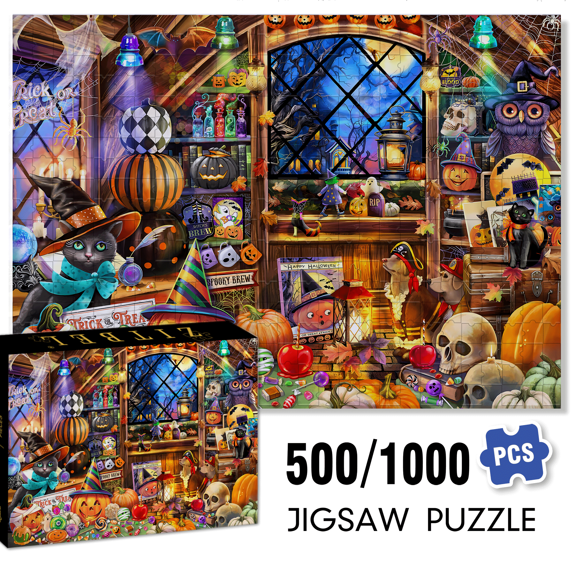 Halloween Collectibles 500pcs/1000pcs Jigsaw Puzzle, Scratch-Resistant, Interactive Family Game & Brain-Boosting DIY Decor, Perfect for Halloween, Christmas & New Year Gifts, Family Puzzle Game