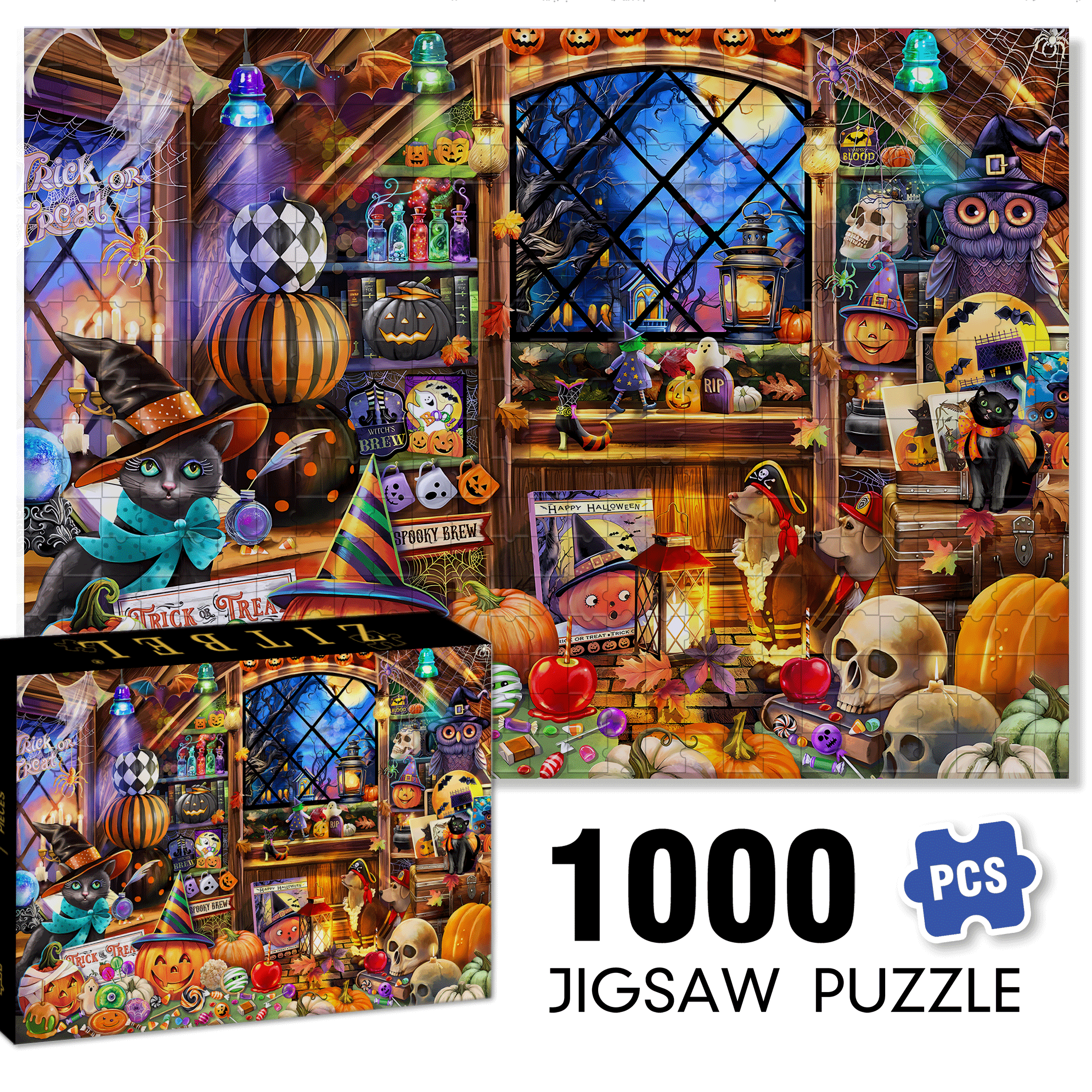 Halloween Collectibles 500pcs/1000pcs Jigsaw Puzzle, Scratch-Resistant, Interactive Family Game & Brain-Boosting DIY Decor, Perfect for Halloween, Christmas & New Year Gifts, Family Puzzle Game