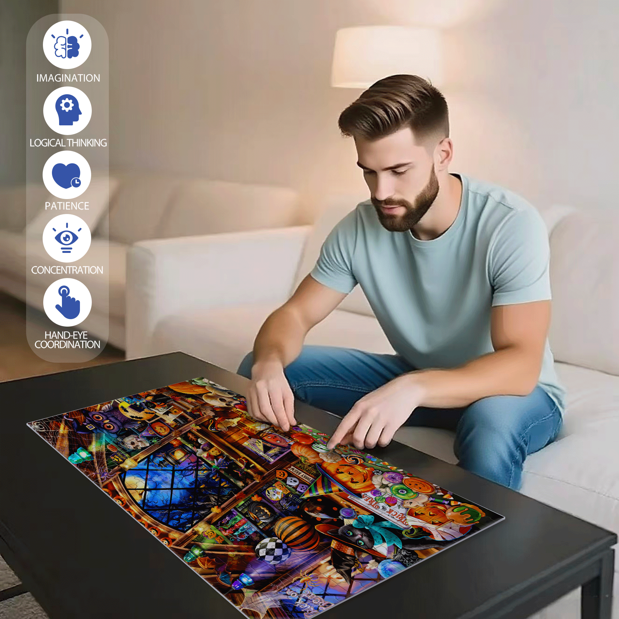 Halloween Collectibles 500pcs/1000pcs Jigsaw Puzzle, Scratch-Resistant, Interactive Family Game & Brain-Boosting DIY Decor, Perfect for Halloween, Christmas & New Year Gifts, Family Puzzle Game