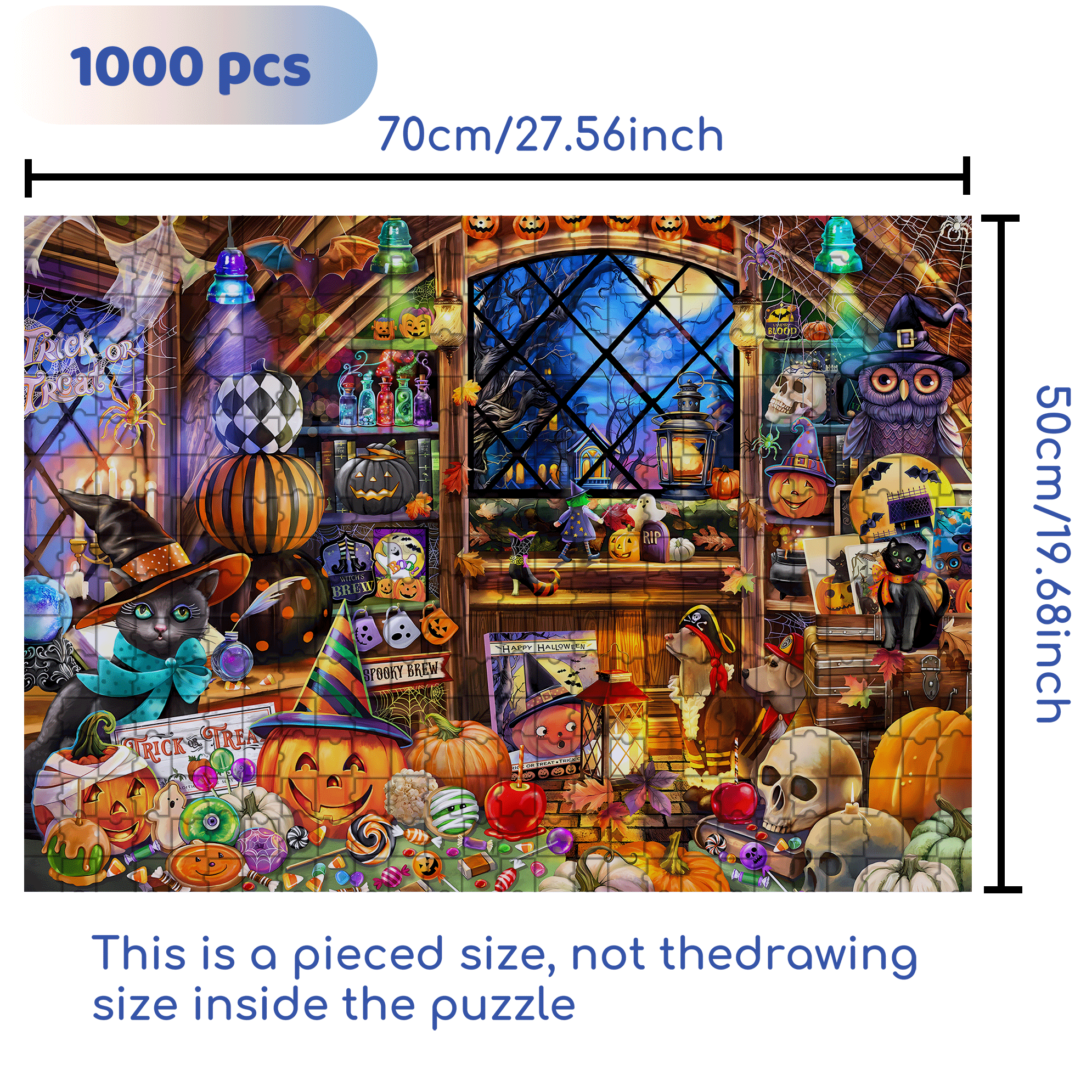 Halloween Collectibles 500pcs/1000pcs Jigsaw Puzzle, Scratch-Resistant, Interactive Family Game & Brain-Boosting DIY Decor, Perfect for Halloween, Christmas & New Year Gifts, Family Puzzle Game