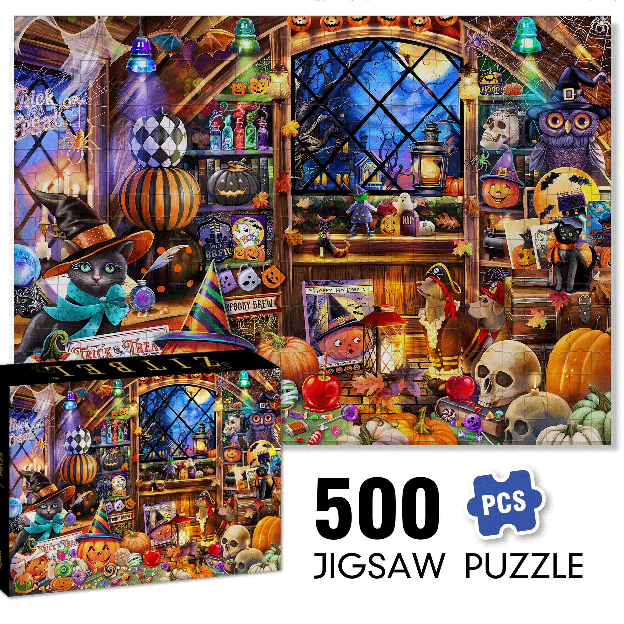 Halloween Collectibles 500pcs/1000pcs Jigsaw Puzzle, Scratch-Resistant, Interactive Family Game & Brain-Boosting DIY Decor, Perfect for Halloween, Christmas & New Year Gifts, Family Puzzle Game