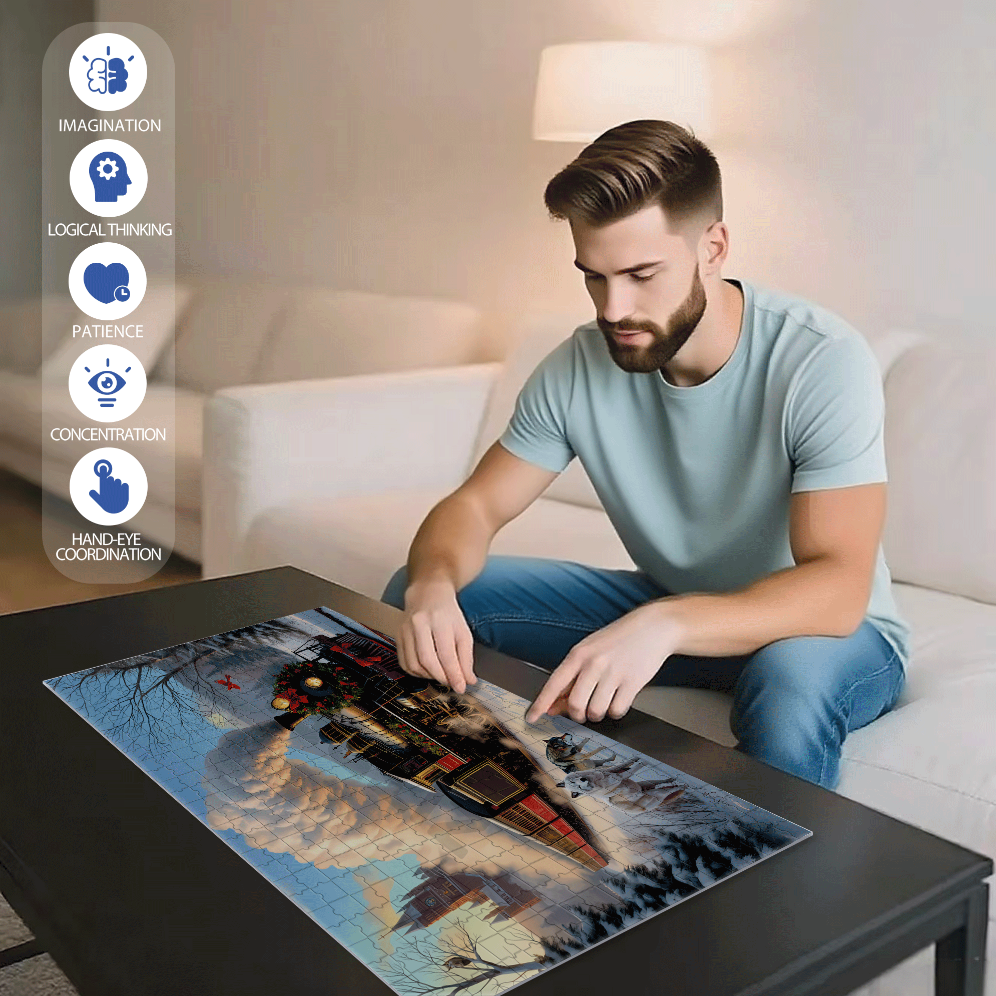 Holiday Journey 500pcs/1000pcs Jigsaw Puzzle, Scratch-Resistant, Interactive Family Game & Brain-Boosting DIY Decor, Perfect for Halloween, Christmas & New Year Gifts, Family Puzzle Game