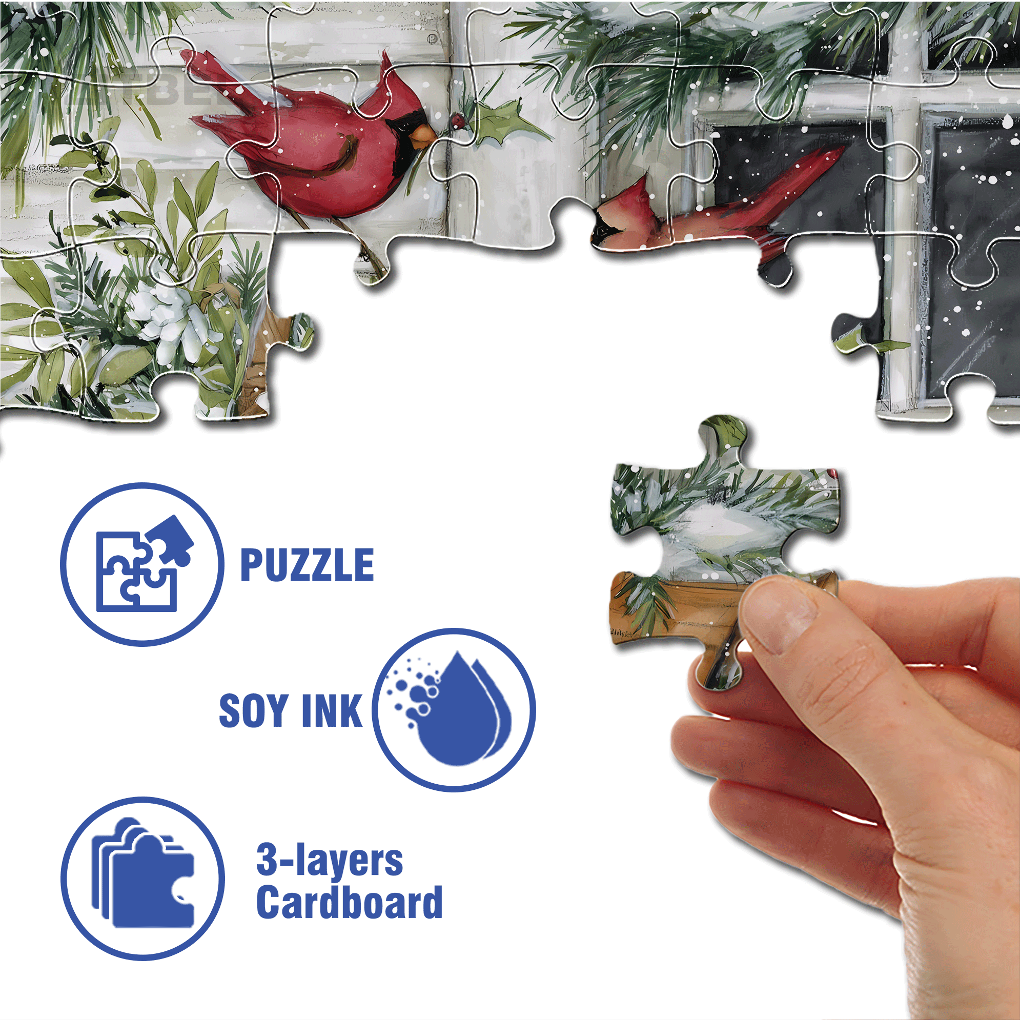 Holly Basket Cardinals 500pcs/1000pcs Jigsaw Puzzle, Scratch-Resistant, Interactive Family Game & Brain-Boosting DIY Decor, Perfect for Halloween, Christmas & New Year Gifts, Family Puzzle Game