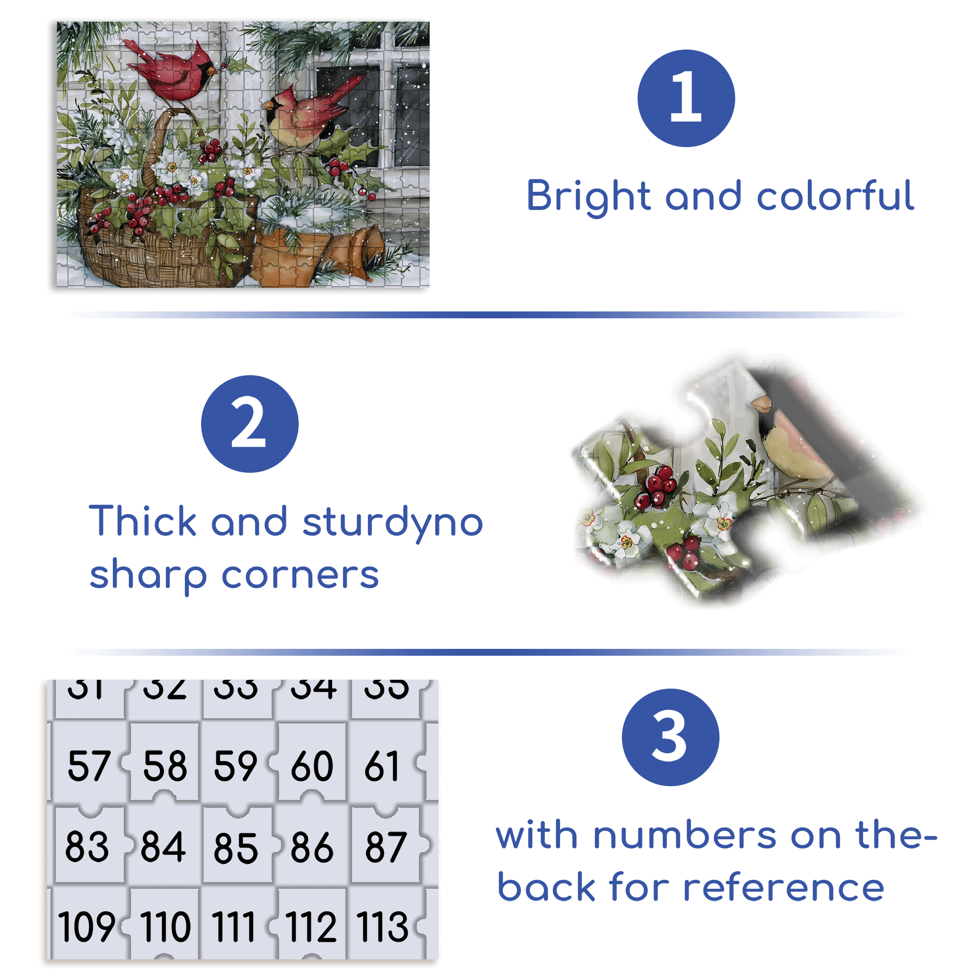 Holly Basket Cardinals 500pcs/1000pcs Jigsaw Puzzle, Scratch-Resistant, Interactive Family Game & Brain-Boosting DIY Decor, Perfect for Halloween, Christmas & New Year Gifts, Family Puzzle Game