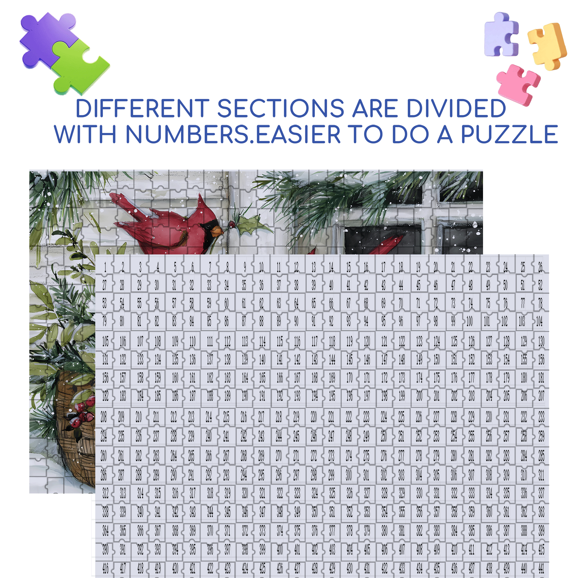 Holly Basket Cardinals 500pcs/1000pcs Jigsaw Puzzle, Scratch-Resistant, Interactive Family Game & Brain-Boosting DIY Decor, Perfect for Halloween, Christmas & New Year Gifts, Family Puzzle Game