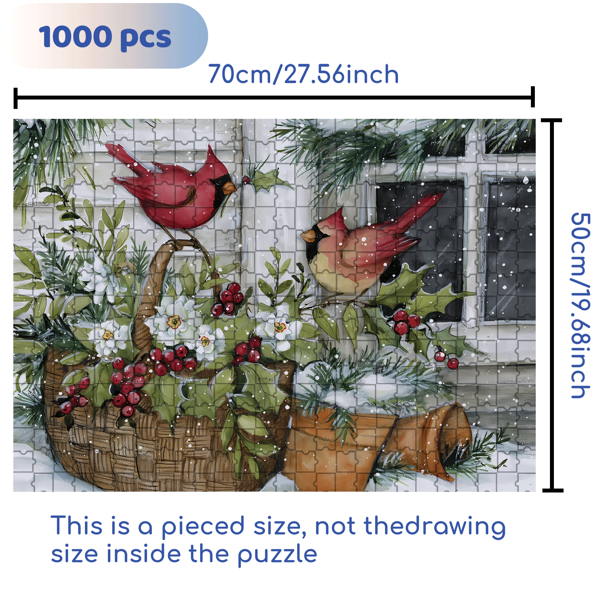 Holly Basket Cardinals 500pcs/1000pcs Jigsaw Puzzle, Scratch-Resistant, Interactive Family Game & Brain-Boosting DIY Decor, Perfect for Halloween, Christmas & New Year Gifts, Family Puzzle Game