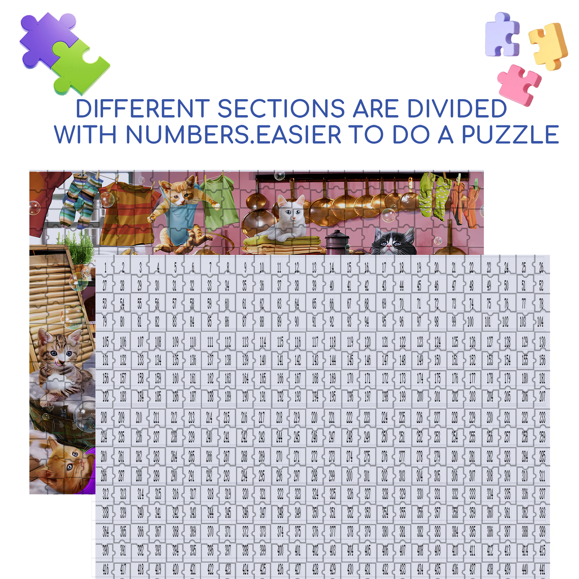 Kittens in The Kitchen 500pcs/1000pcs Jigsaw Puzzle, Scratch-Resistant, Interactive Family Game & Brain-Boosting DIY Decor, Perfect for Halloween, Christmas & New Year Gifts, Family Puzzle Game
