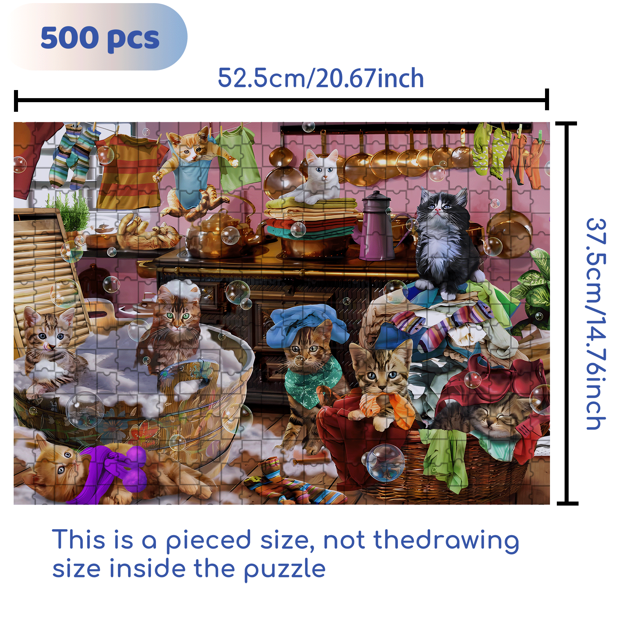 Kittens in The Kitchen 500pcs/1000pcs Jigsaw Puzzle, Scratch-Resistant, Interactive Family Game & Brain-Boosting DIY Decor, Perfect for Halloween, Christmas & New Year Gifts, Family Puzzle Game