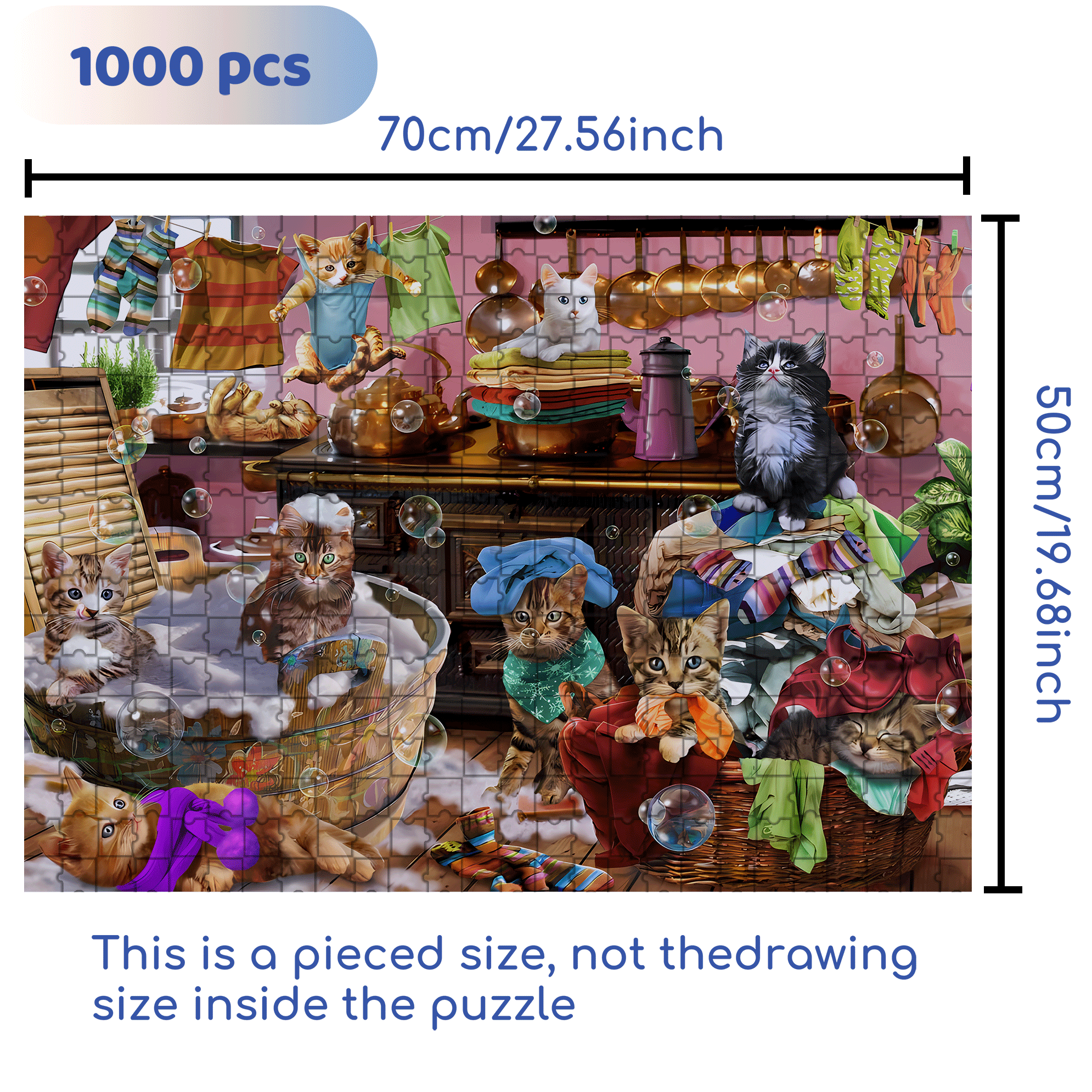Kittens in The Kitchen 500pcs/1000pcs Jigsaw Puzzle, Scratch-Resistant, Interactive Family Game & Brain-Boosting DIY Decor, Perfect for Halloween, Christmas & New Year Gifts, Family Puzzle Game