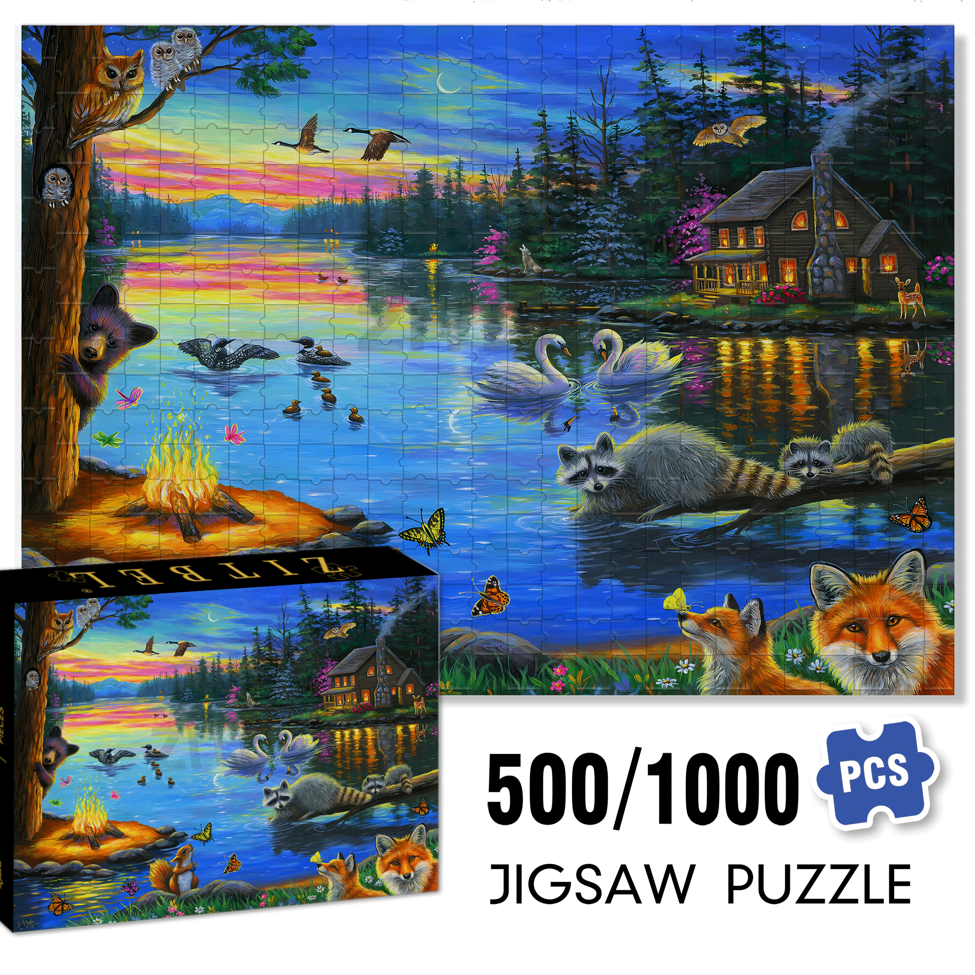 Lakeside Evening Licensed 500pcs/1000pcs Jigsaw Puzzle, Scratch-Resistant, Interactive Family Game & Brain-Boosting DIY Decor, Perfect for Halloween, Christmas & New Year Gifts, Family Puzzle Game