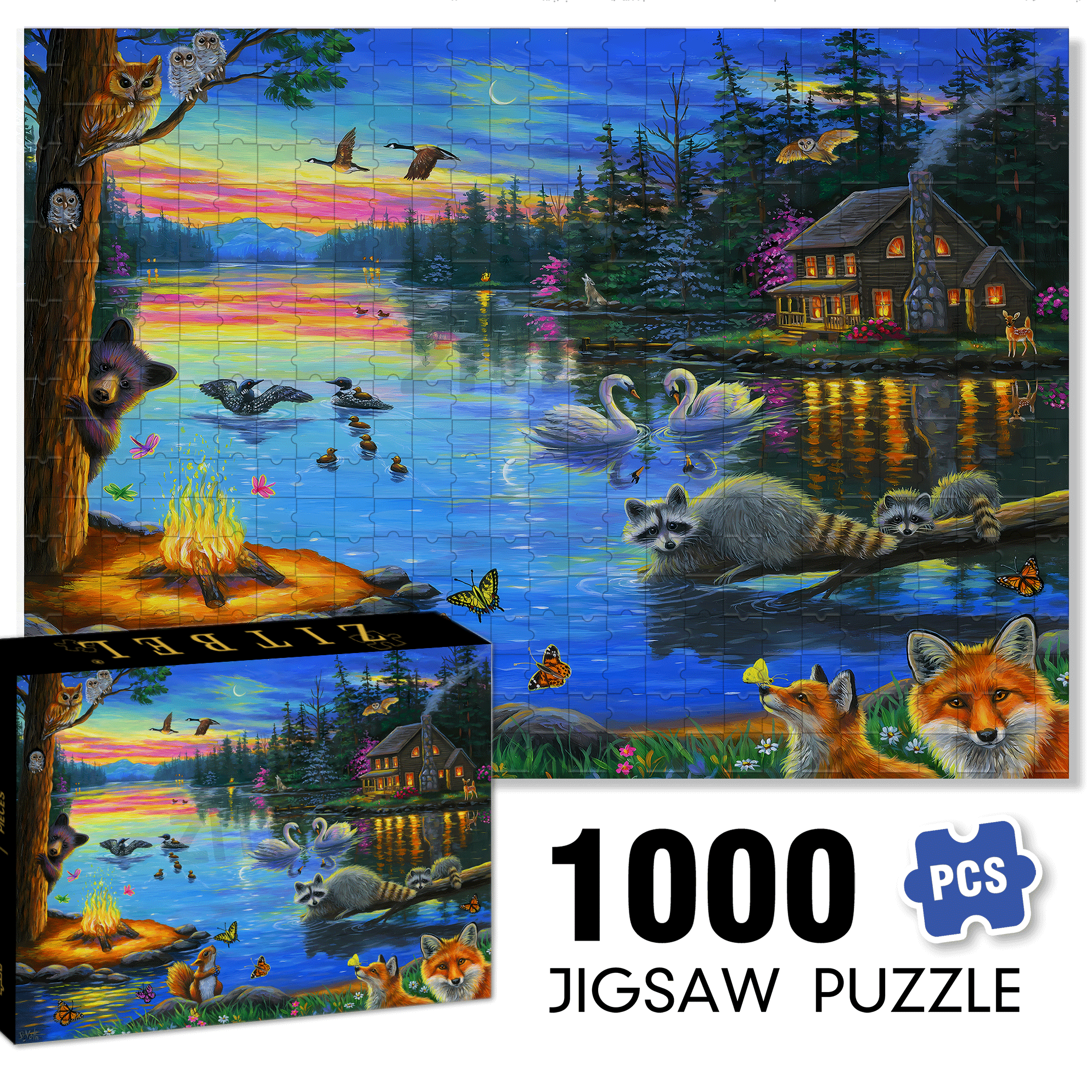 Lakeside Evening Licensed 500pcs/1000pcs Jigsaw Puzzle, Scratch-Resistant, Interactive Family Game & Brain-Boosting DIY Decor, Perfect for Halloween, Christmas & New Year Gifts, Family Puzzle Game
