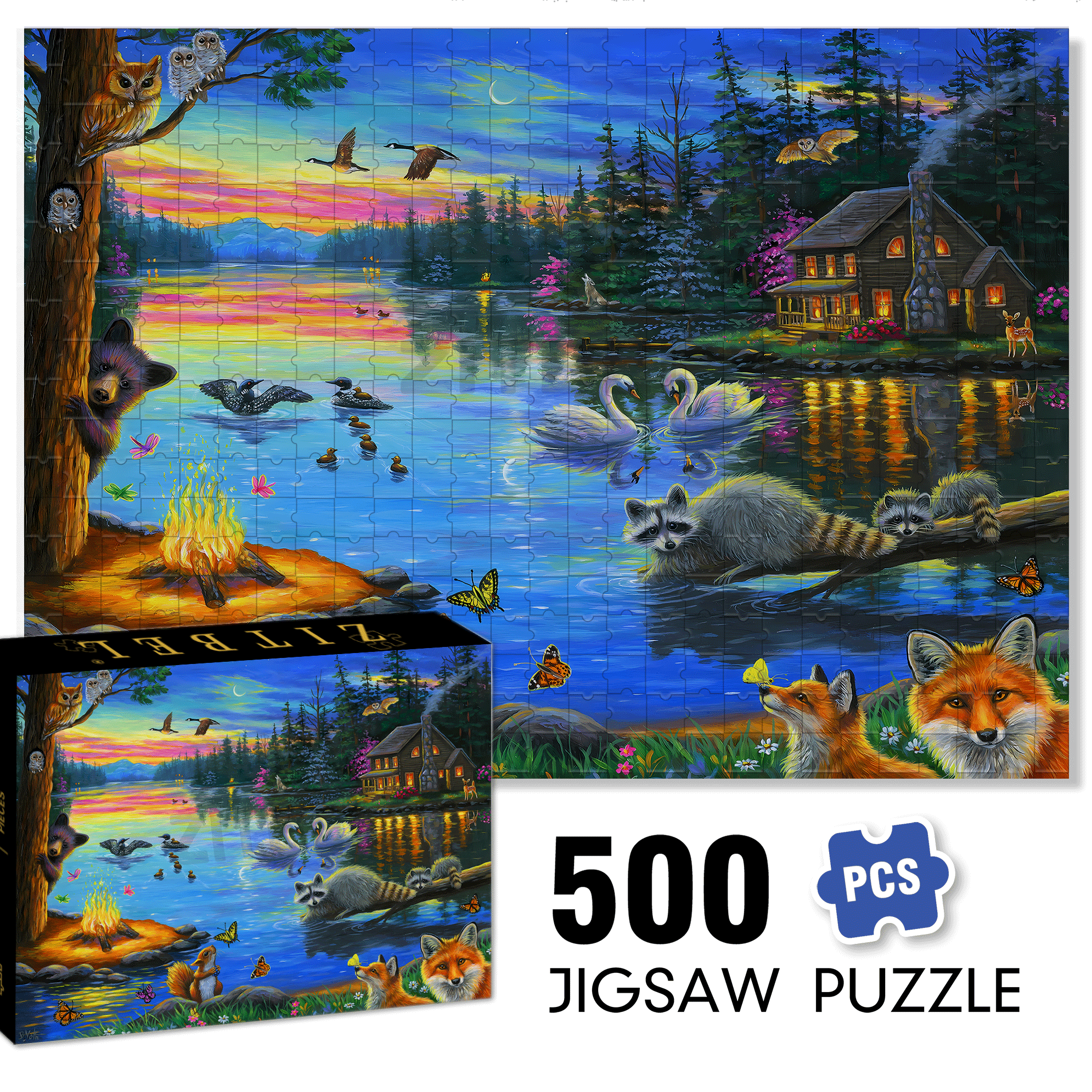 Lakeside Evening Licensed 500pcs/1000pcs Jigsaw Puzzle, Scratch-Resistant, Interactive Family Game & Brain-Boosting DIY Decor, Perfect for Halloween, Christmas & New Year Gifts, Family Puzzle Game