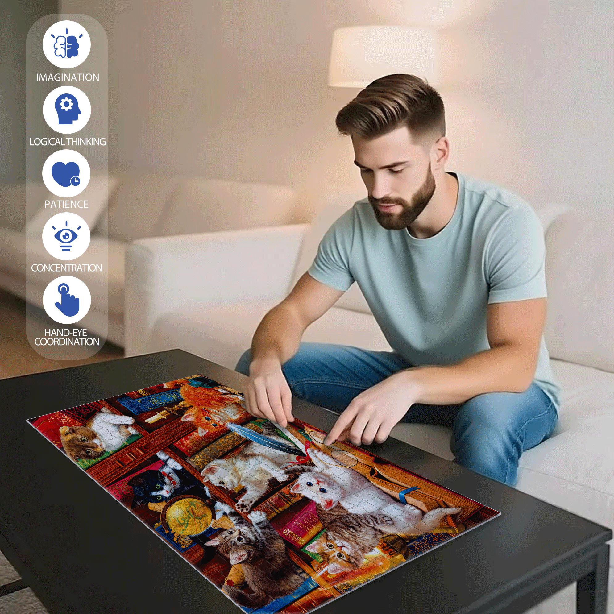 Library Mischief 500pcs/1000pcs Jigsaw Puzzle, Scratch-Resistant, Interactive Family Game & Brain-Boosting DIY Decor, Perfect for Halloween, Christmas & New Year Gifts, Family Puzzle Game