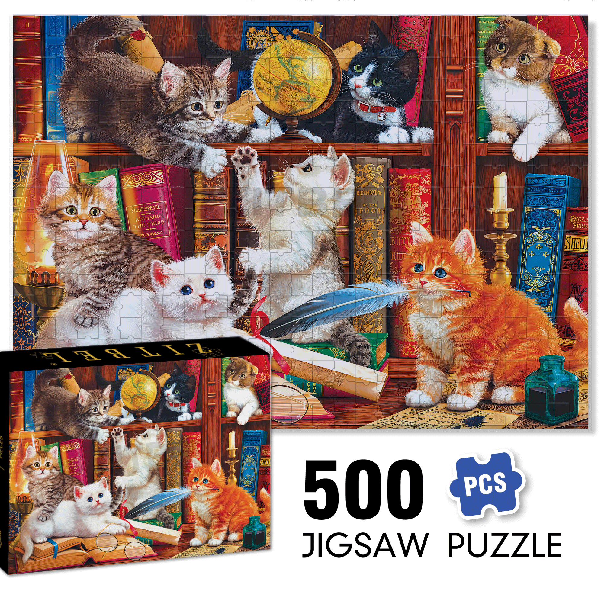 Library Mischief 500pcs/1000pcs Jigsaw Puzzle, Scratch-Resistant, Interactive Family Game & Brain-Boosting DIY Decor, Perfect for Halloween, Christmas & New Year Gifts, Family Puzzle Game