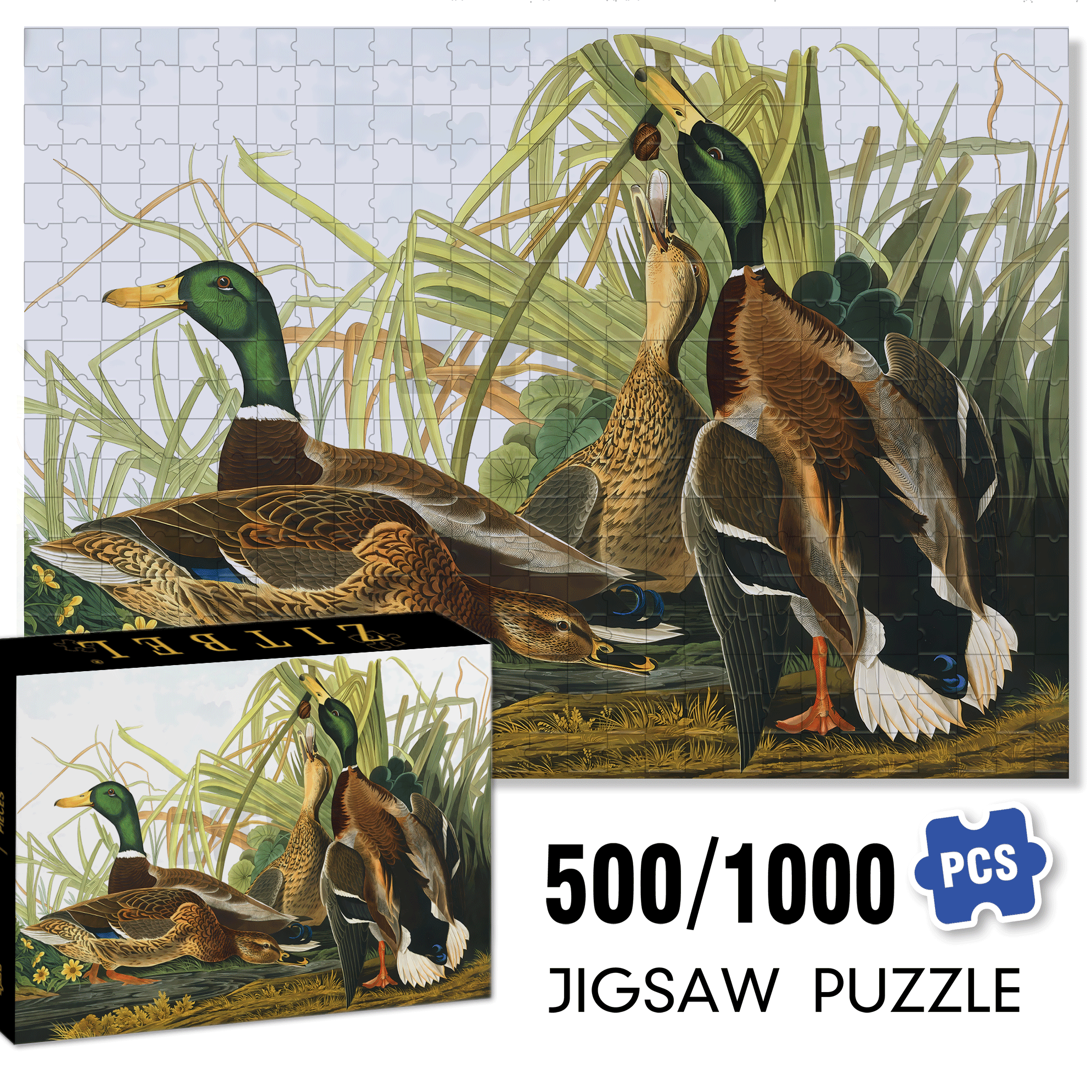 Mallard Ducks 500pcs/1000pcs Jigsaw Puzzle, Scratch-Resistant, Interactive Family Game & Brain-Boosting DIY Decor, Perfect for Halloween, Christmas & New Year Gifts, Family Puzzle Game