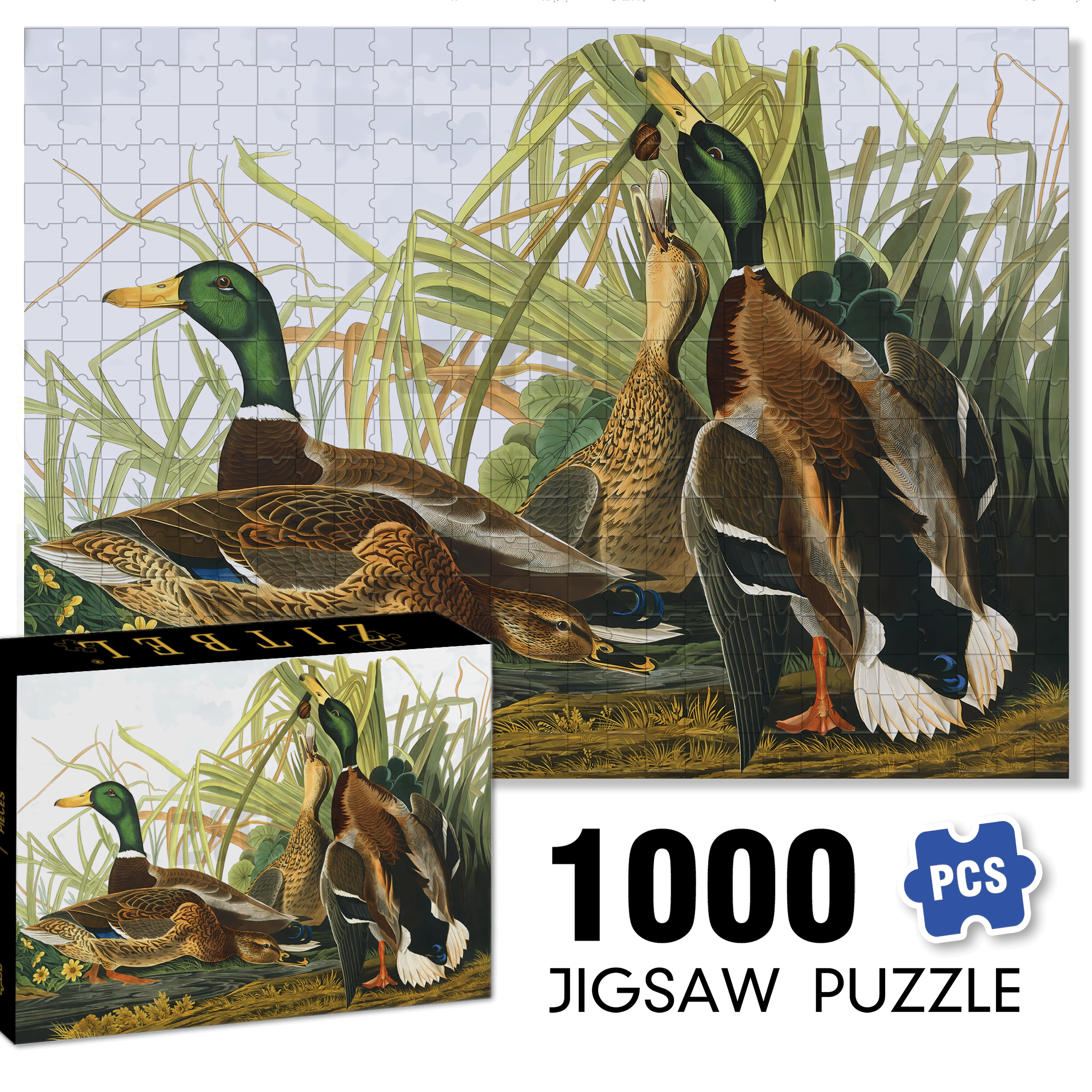 Mallard Ducks 500pcs/1000pcs Jigsaw Puzzle, Scratch-Resistant, Interactive Family Game & Brain-Boosting DIY Decor, Perfect for Halloween, Christmas & New Year Gifts, Family Puzzle Game