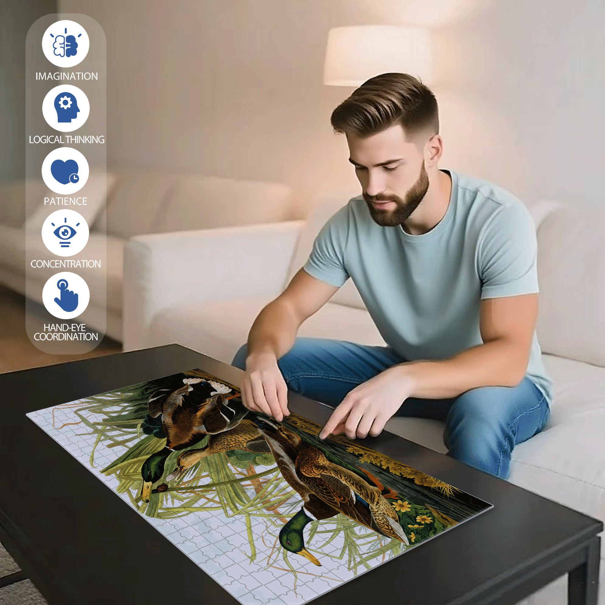 Mallard Ducks 500pcs/1000pcs Jigsaw Puzzle, Scratch-Resistant, Interactive Family Game & Brain-Boosting DIY Decor, Perfect for Halloween, Christmas & New Year Gifts, Family Puzzle Game